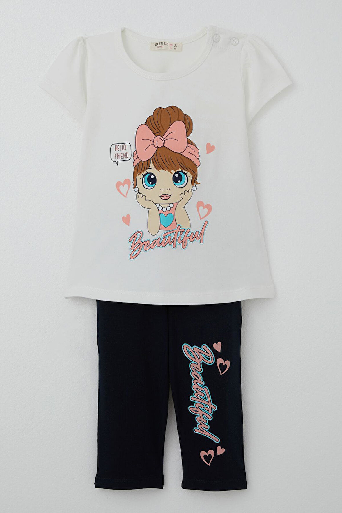 Breeze Kız Çocuk Kapri Tayt Takım Güzel Kız Baskılı 1.5-5 Yaş, Ekru