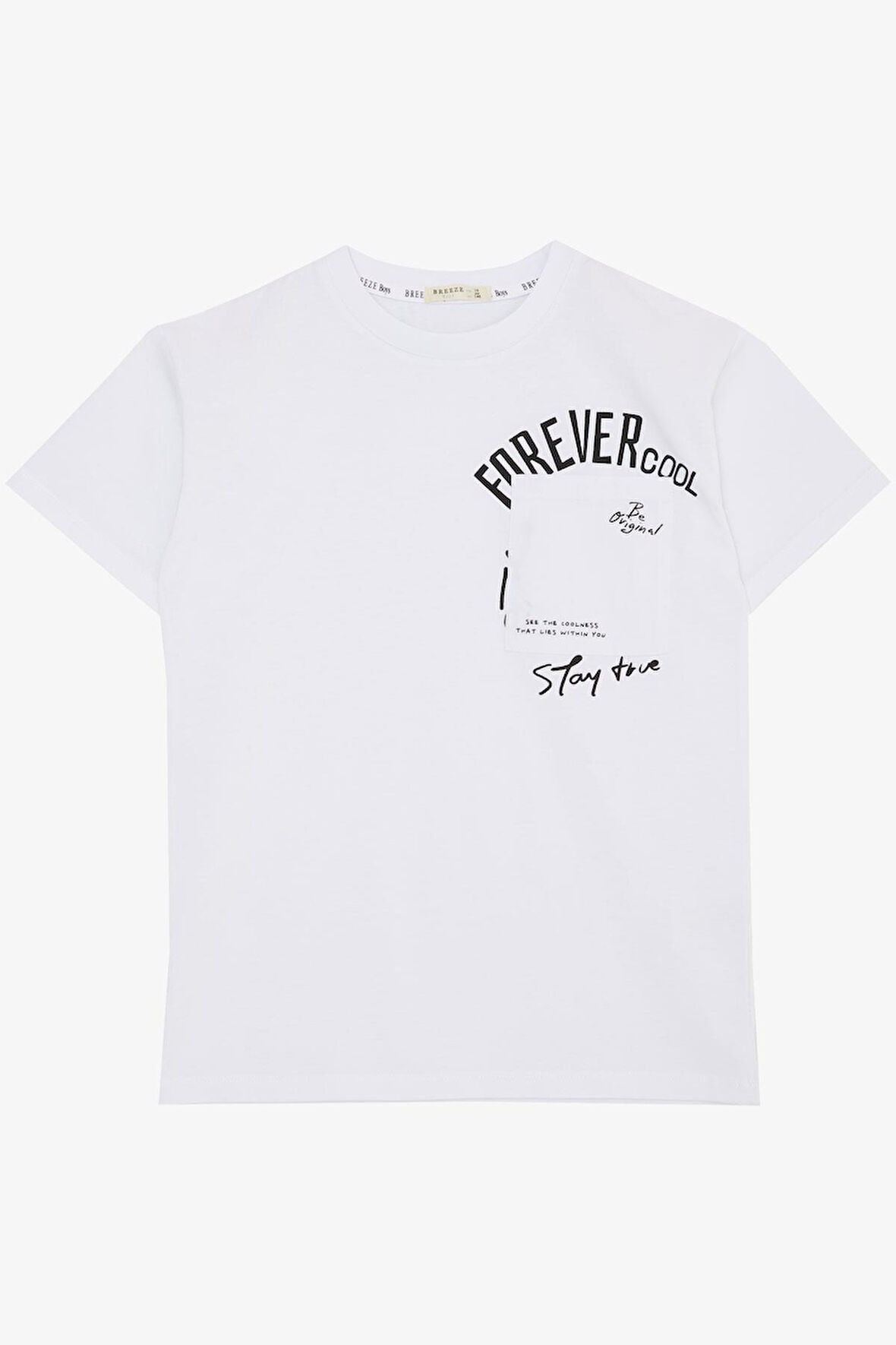 Breeze Erkek Çocuk Tişört Yazı Bakılı Cepli 9-14 Yaş, Beyaz