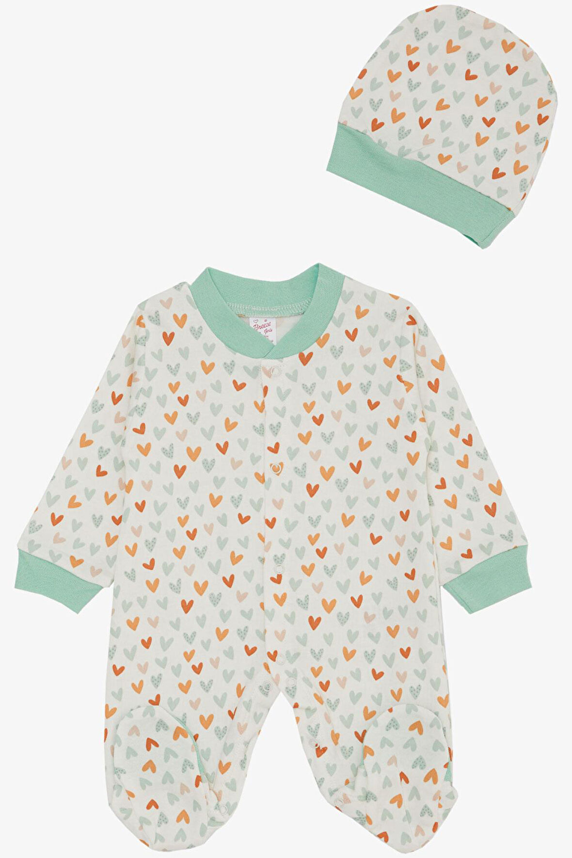 Breeze Kız Bebek Patikli Tulum Renkli Kalpler Desenli 0-6 Ay, Beyaz