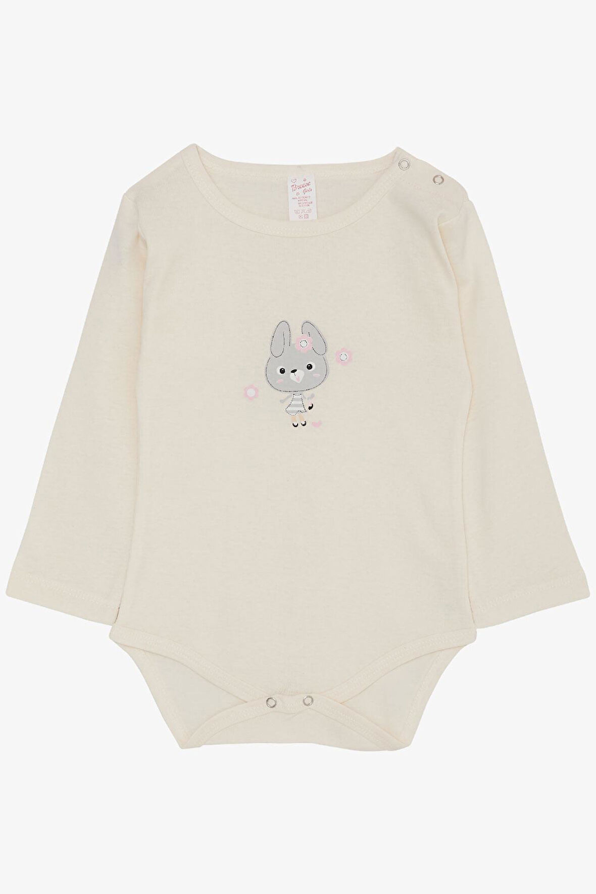 Kız Bebek Çıtçıtlı Zıbın Body Havalı Tavşancık Baskılı 9 Ay-3 Yaş, Krem