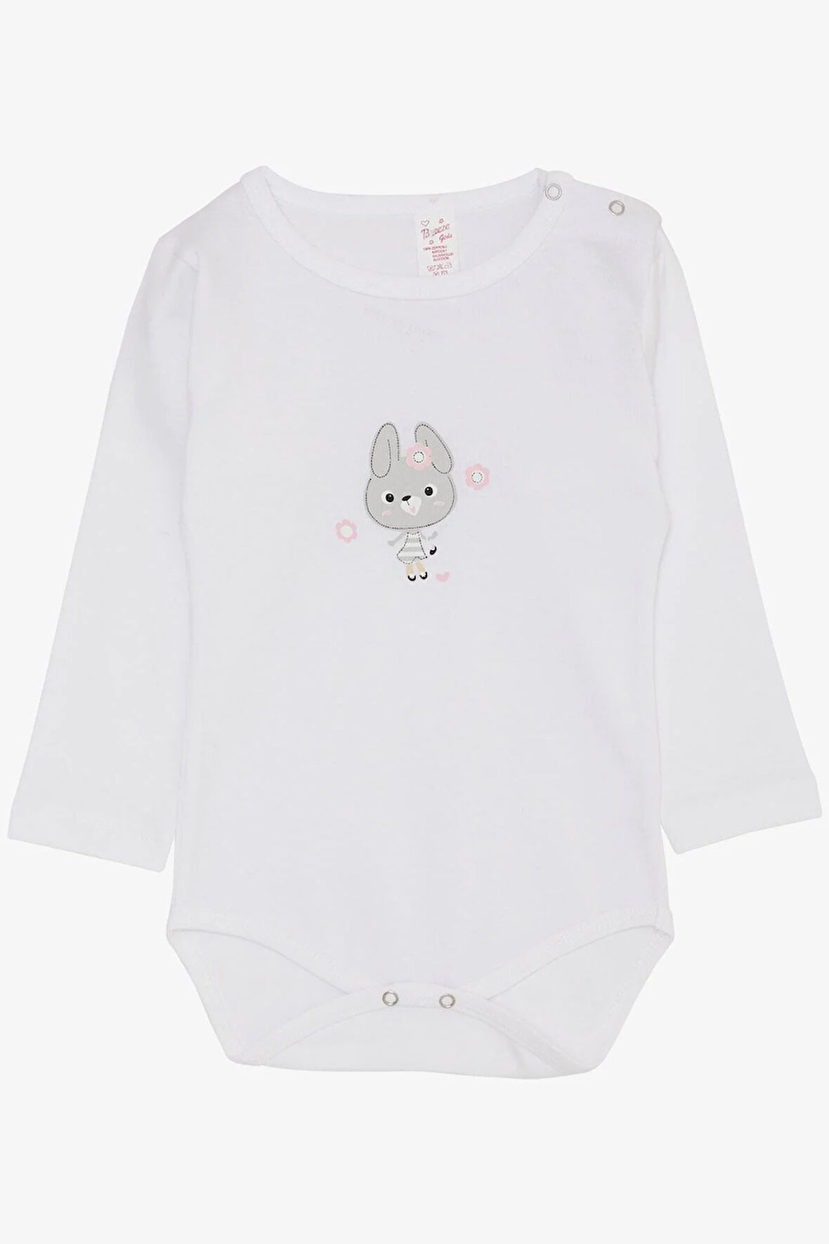 Breeze Kız Bebek Çıtçıtlı Zıbın Body Havalı Tavşancık Baskılı 9 Ay-3 Yaş, Beyaz