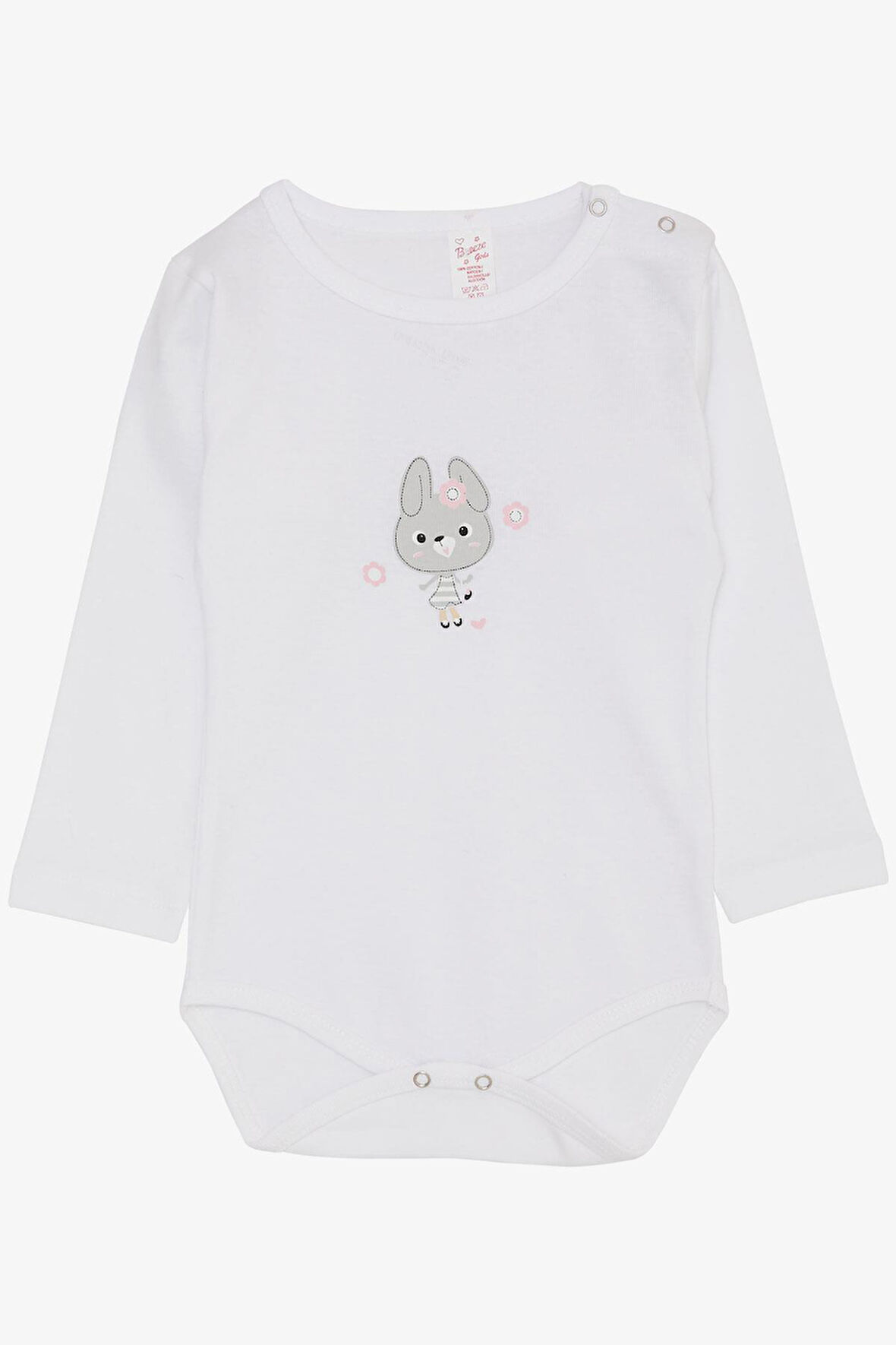 Breeze Kız Bebek Çıtçıtlı Zıbın Body Havalı Tavşancık Baskılı 9 Ay-3 Yaş, Beyaz