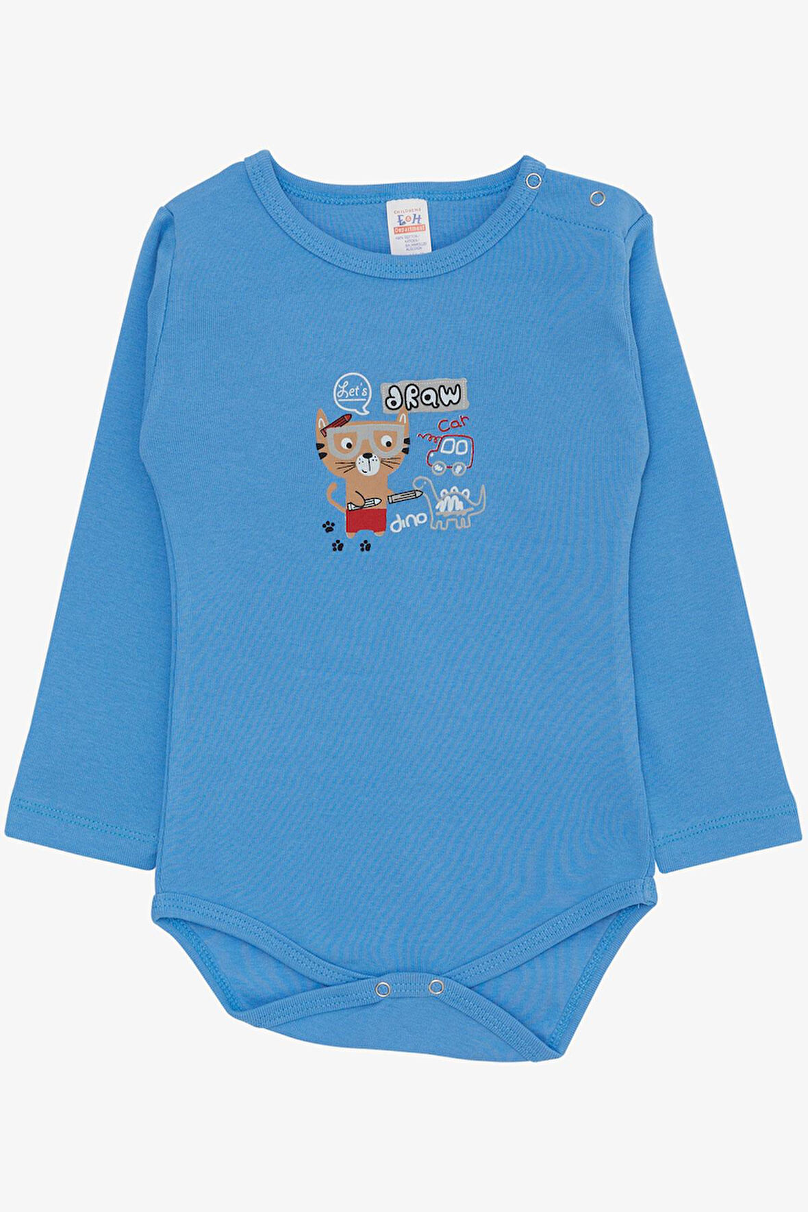 Breeze Erkek Bebek Çıtçıtlı Zıbın Body Ressam Kedicik Baskılı 9 Ay-3 Yaş, Mavi