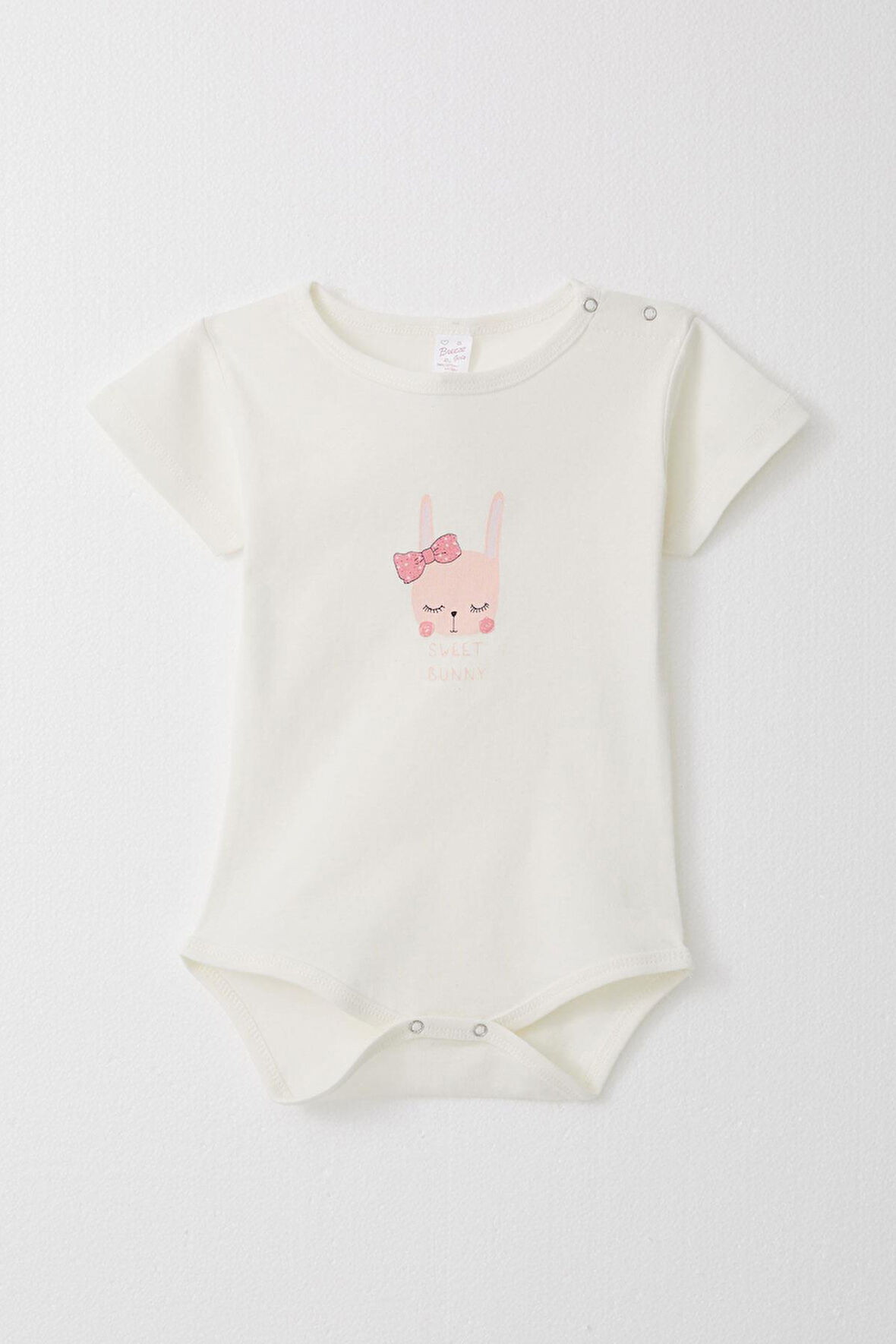 Breeze Kız Bebek Çıtçıtlı Zıbın Body Sevimli Tavşancık Baskılı 9 Ay-3 Yaş, Ekru
