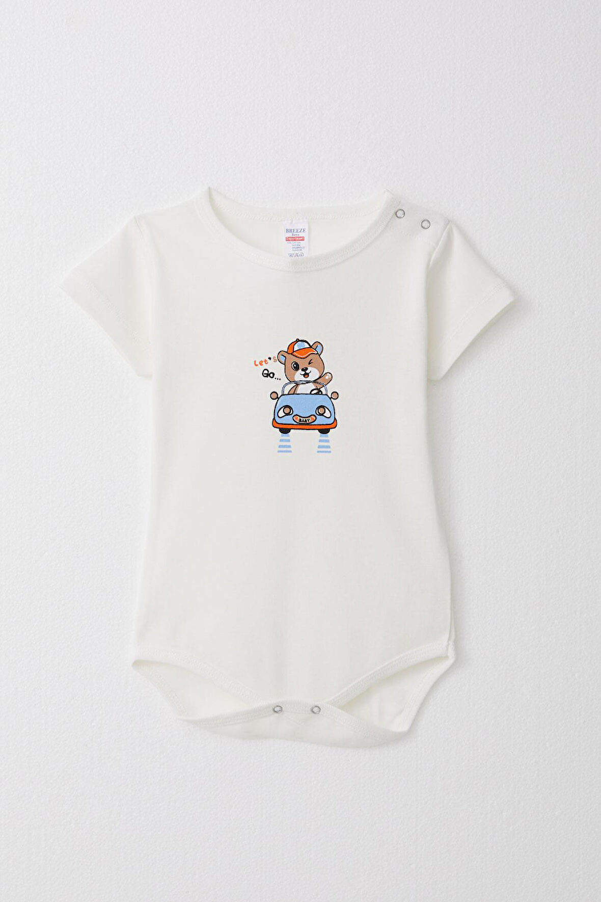 Breeze Erkek Bebek Çıtçıtlı Zıbın Body Neşeli Şöför Ayıcık 9 Ay-3 Yaş, Ekru