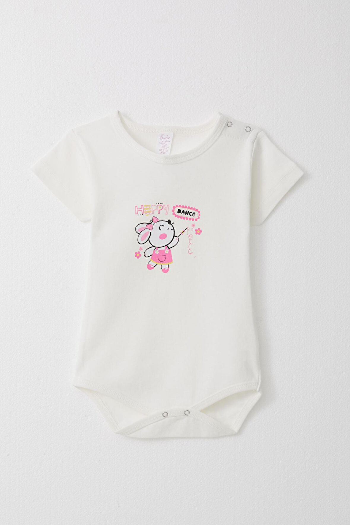 Breeze Kız Bebek Çıtçıtlı Zıbın Body Mutlu Tavşancık Baskılı Çiçekli 9 Ay-3 Yaş, Ekru