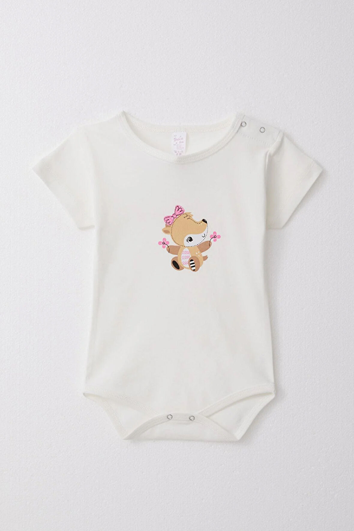 Breeze Kız Bebek Çıtçıtlı Zıbın Body Sevimli Ceylancık Baskılı Çiçekli 9 Ay-3 Yaş, Ekru