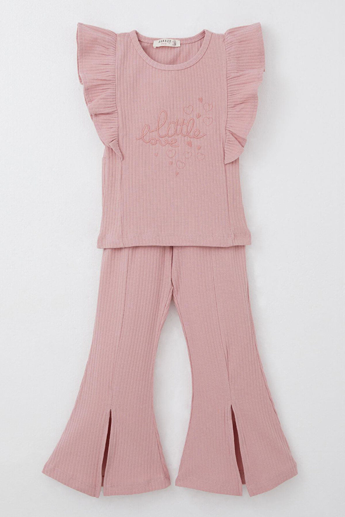 Breeze Kız Çocuk Taytlı Pantolon Yazı Nakışlı Paçası Yırtmaçlı 2-6 Yaş, Gülkurusu