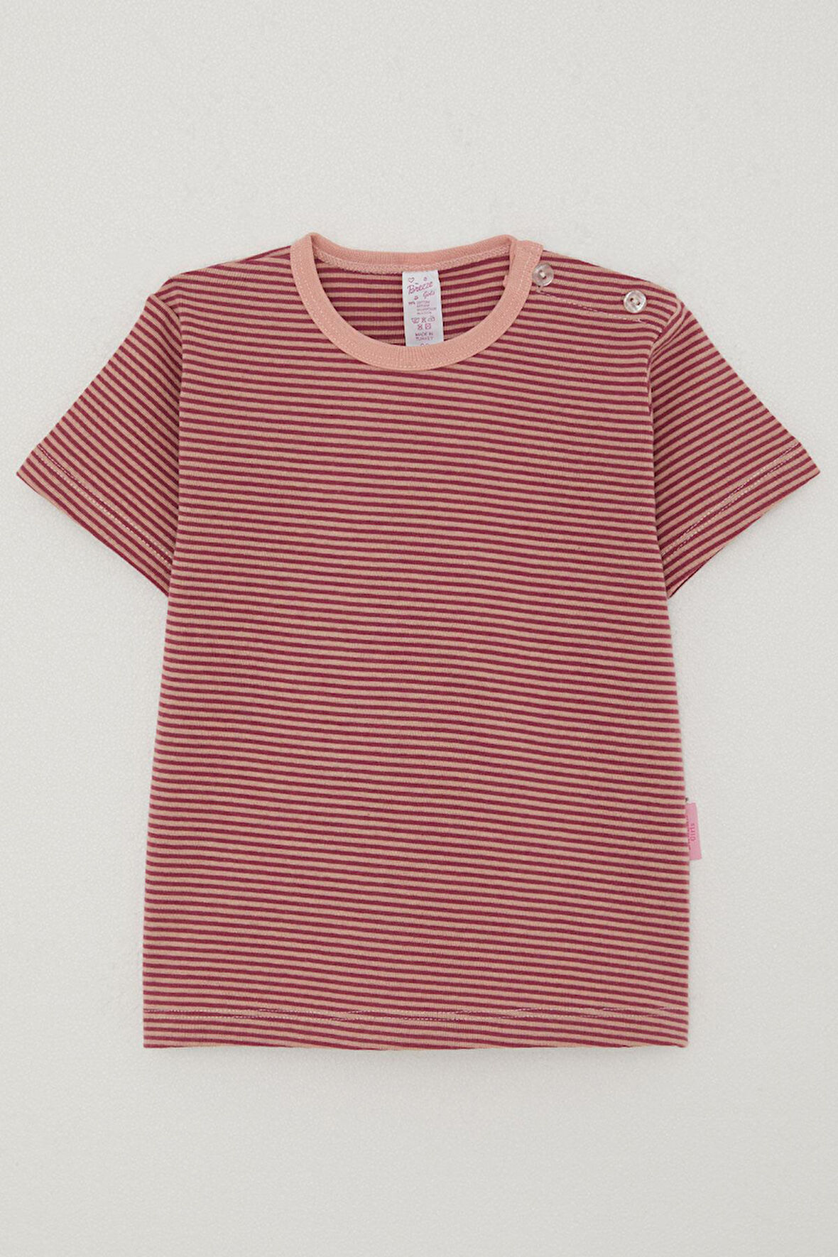 Breeze Kız Çocuk Tişört Patlı Çizgili 1-4 Yaş, Gülkurusu
