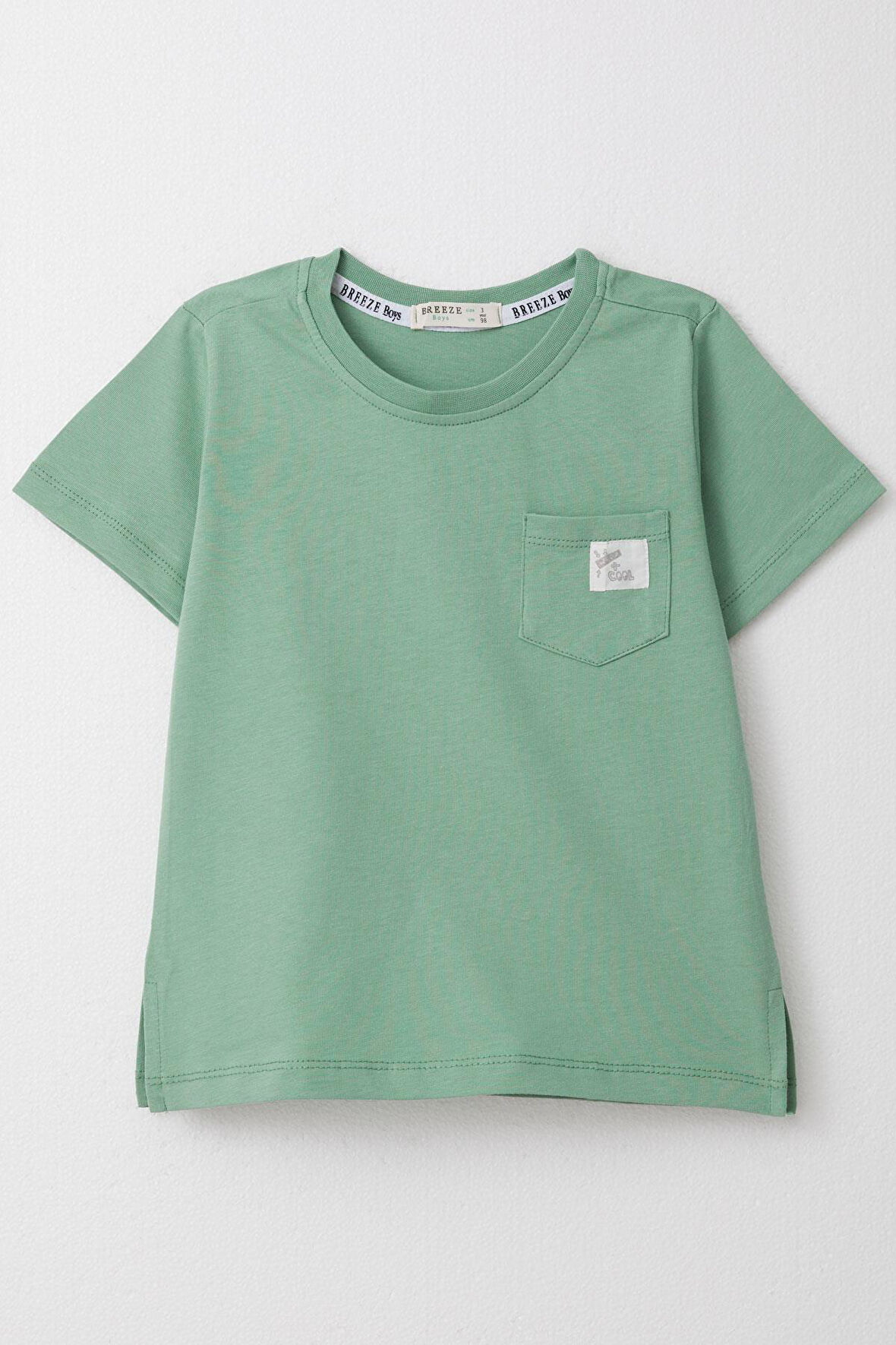 Breeze Erkek Çocuk Tişört Cool Yazı Armalı Cepli 1.5-5 Yaş, Mint Yeşili