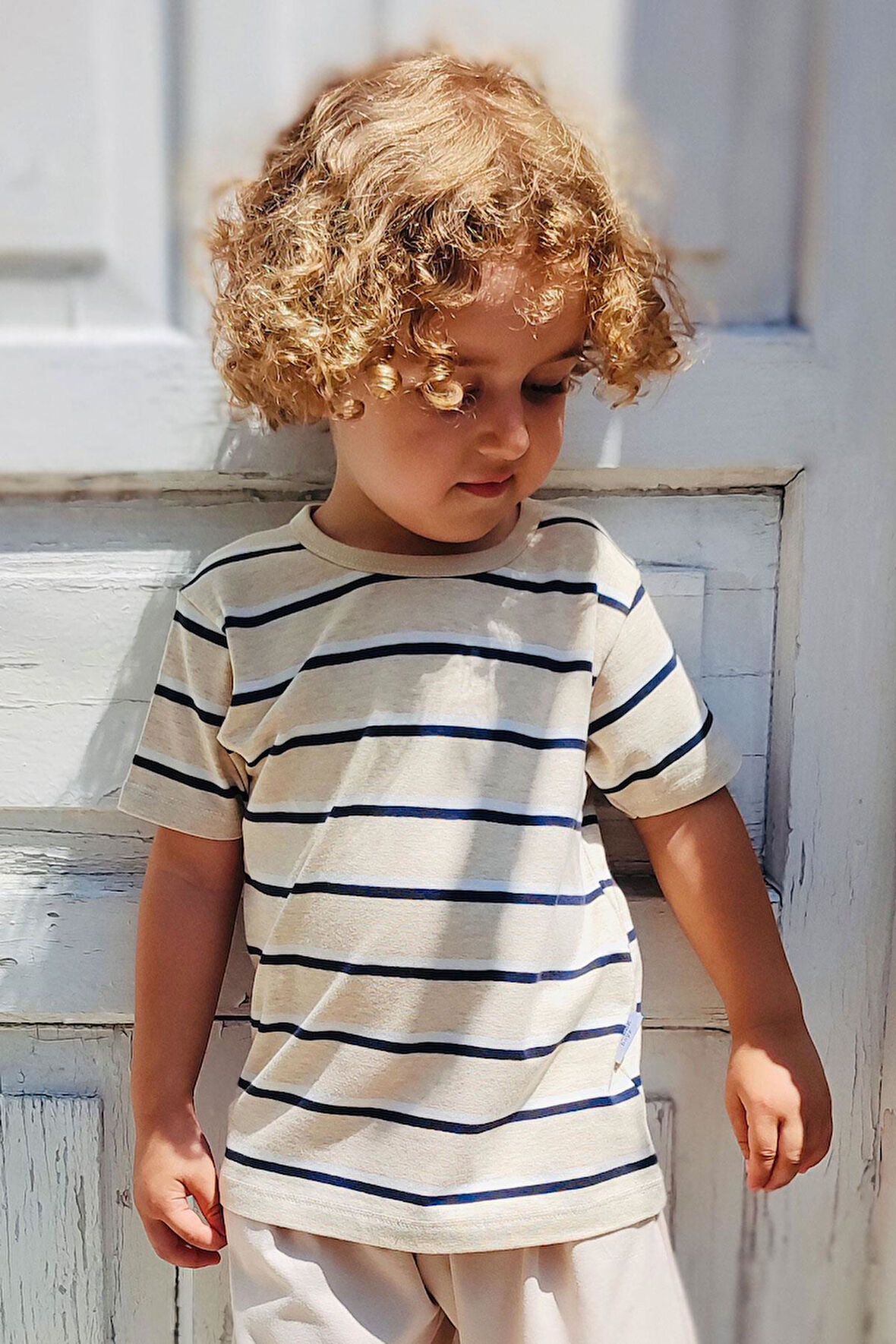 Breeze Erkek Çocuk Tişört Patlı Çizgili 1-4 Yaş, Bej Melanj