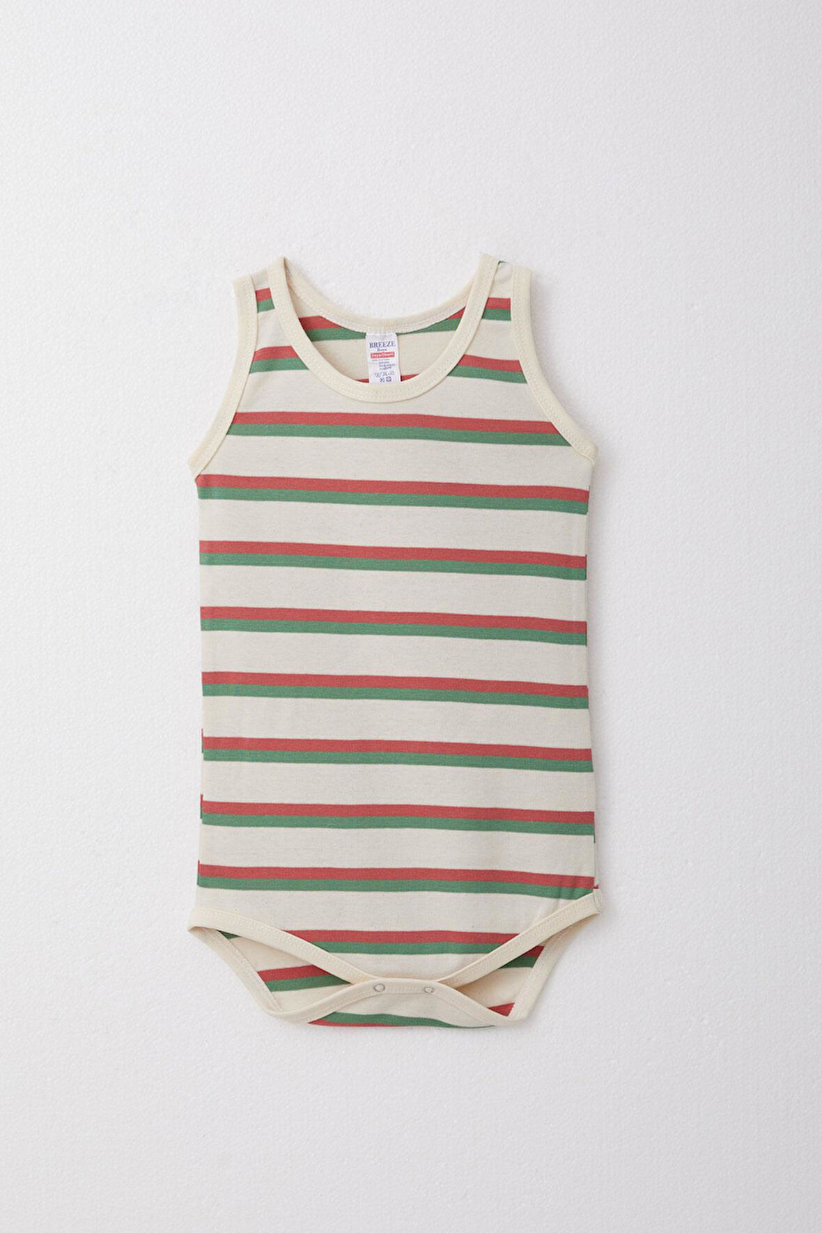 Breeze Erkek Bebek Çıtçıtlı Atlet Zıbın Body Renkli Çizgili 9 Ay-3 Yaş, Krem