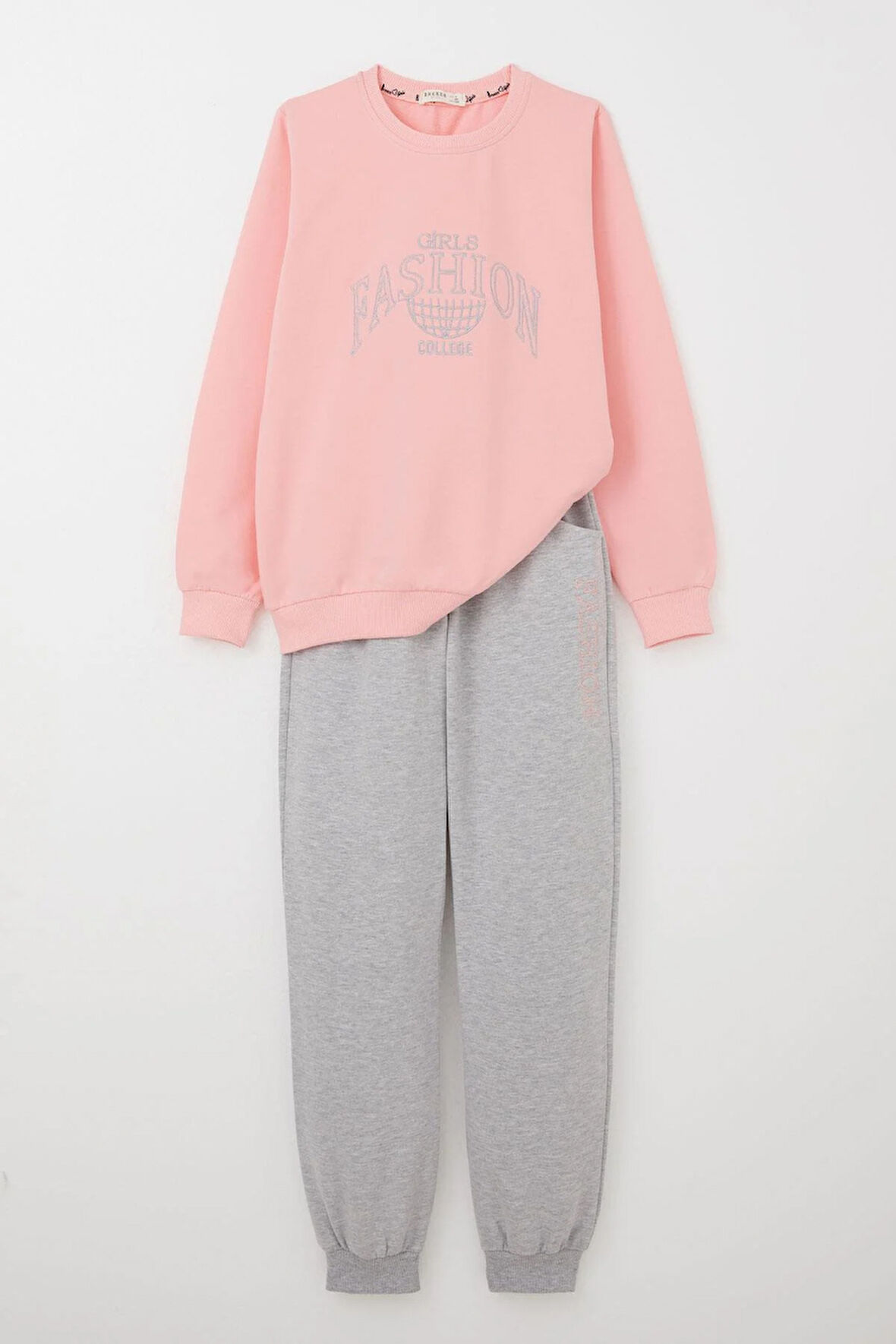 Breeze Kız Çocuk Eşofman Takım Moda Temalı Yazı Nakışlı 8-12 Yaş, Pembe