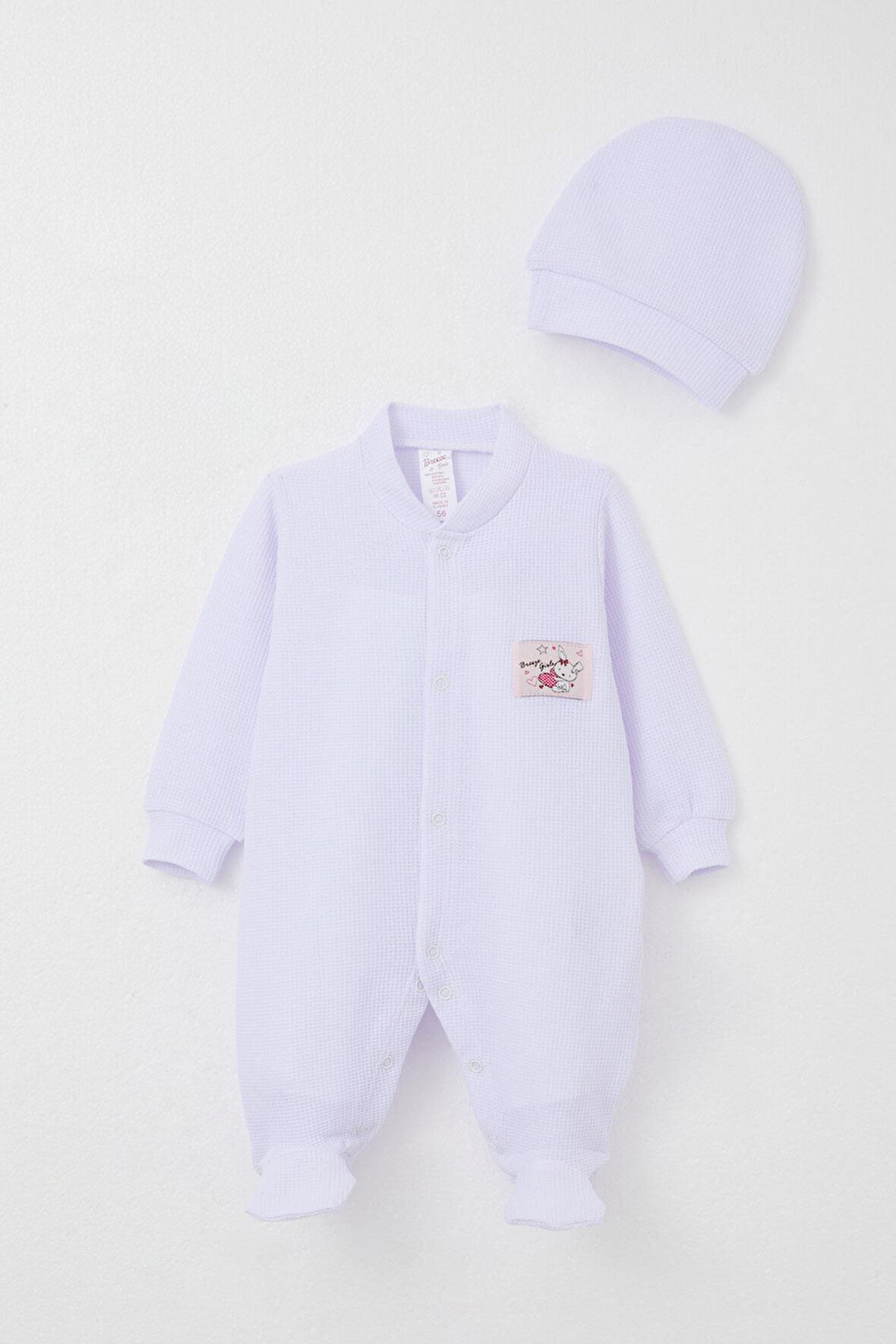 Breeze Kız Bebek Patikli Tulum Sevimli Tavşancık Armalı 0-6 Ay, Açık Lila