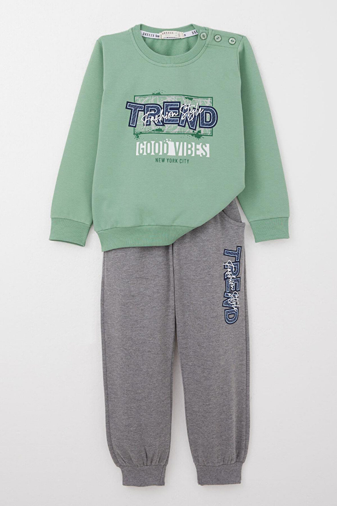 Breeze Erkek Çocuk Eşofman Takım Moda Temalı Yazı Baskılı 2-6 Yaş, Mint Yeşili