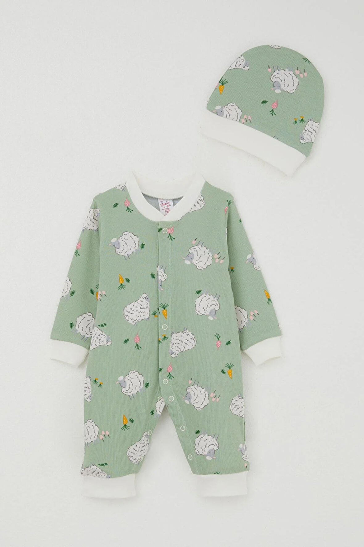 Breeze Kız Bebek Tulum Bahar Temalı Sevimli Koyuncuk Desenli 0-6 Ay, Mint Yeşili