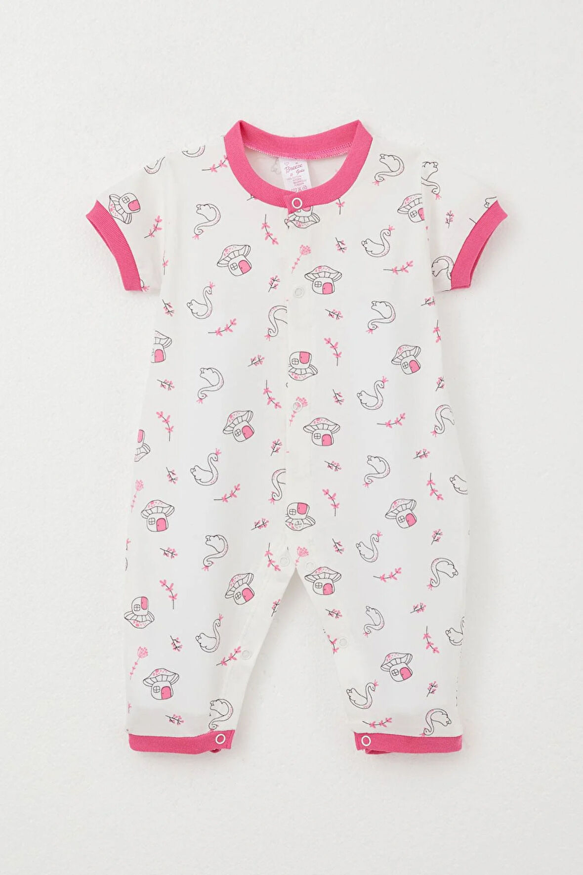 Breeze Kız Bebek Kısa Kollu Tulum Mantar Ev & Prenses Kuğu Desenli 0-6 Ay, Beyaz