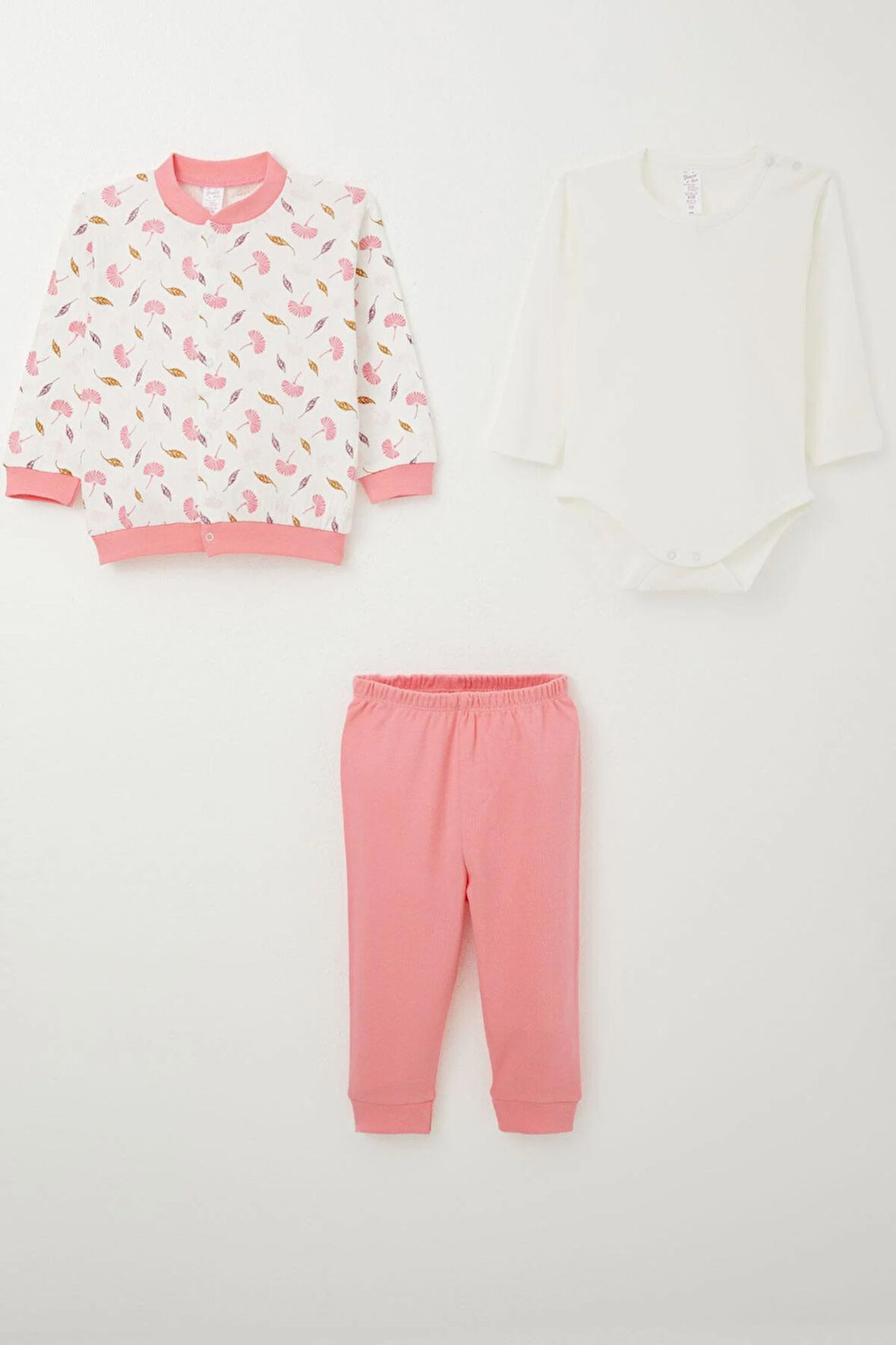 Breeze Kız Bebek Zıbınlı 3 Lü Takım Çiçek Desenli 4 Ay-1 Yaş, Beyaz