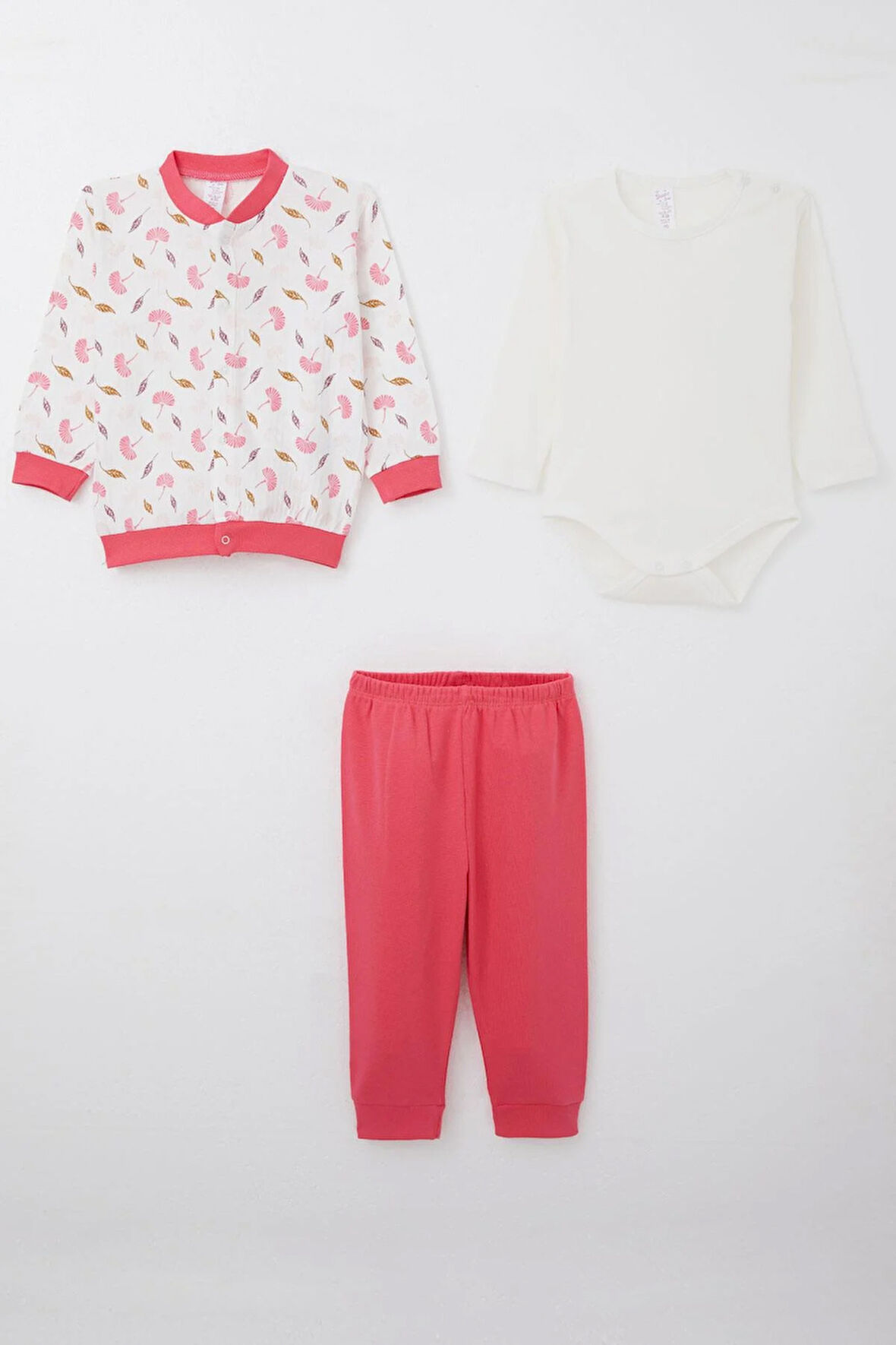 Breeze Kız Bebek Zıbınlı 3 Lü Takım Çiçek Desenli 4 Ay-1 Yaş, Beyaz