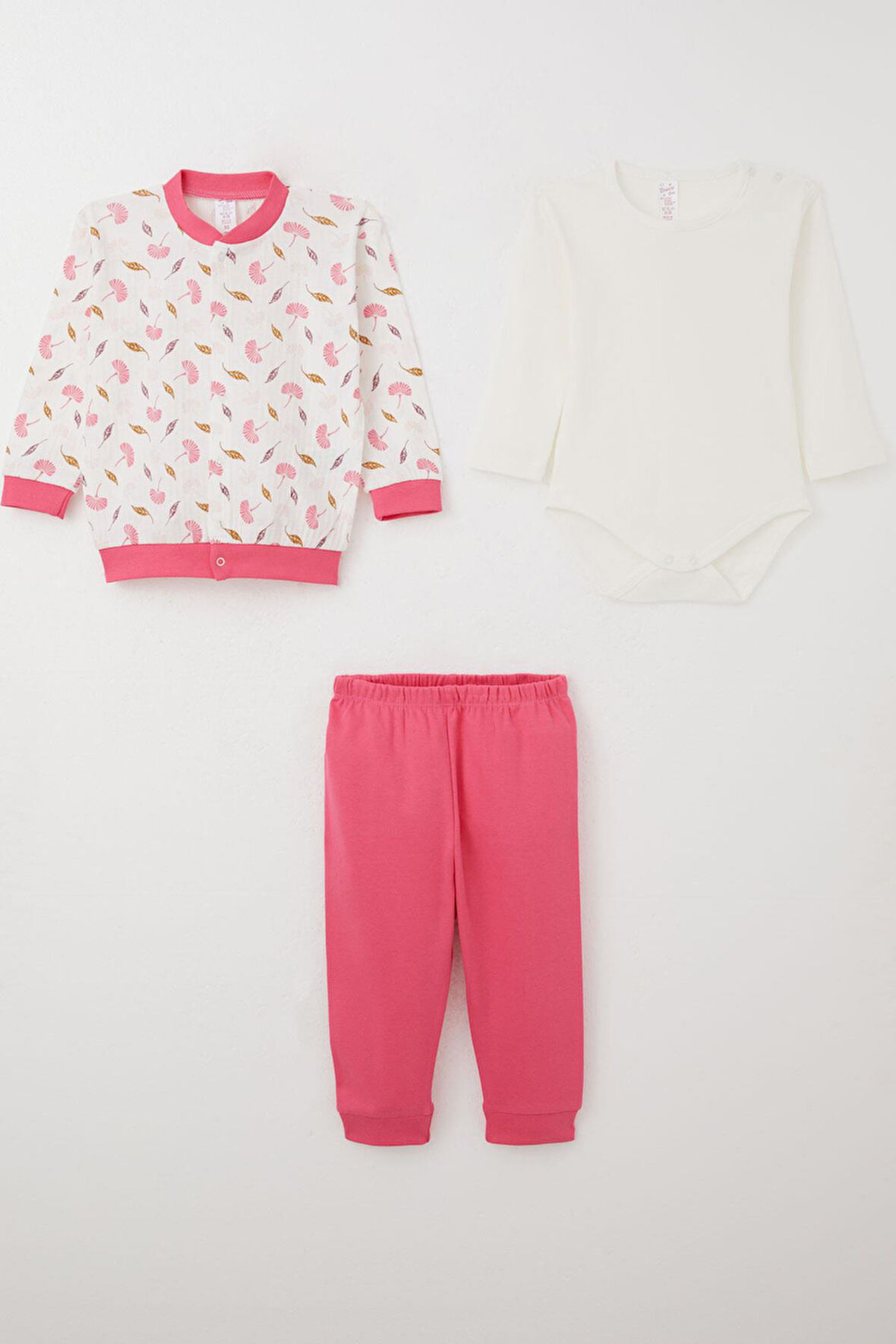 Breeze Kız Bebek Zıbınlı 3 Lü Takım Çiçek Desenli 4 Ay-1 Yaş, Beyaz