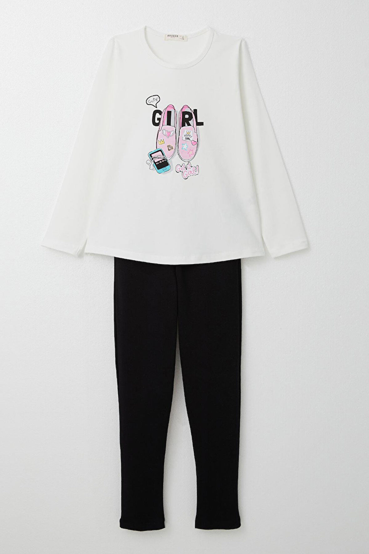 Breeze Kız Çocuk Taytlı Takım Ayakkabı Baskılı 4-9 Yaş, Ekru