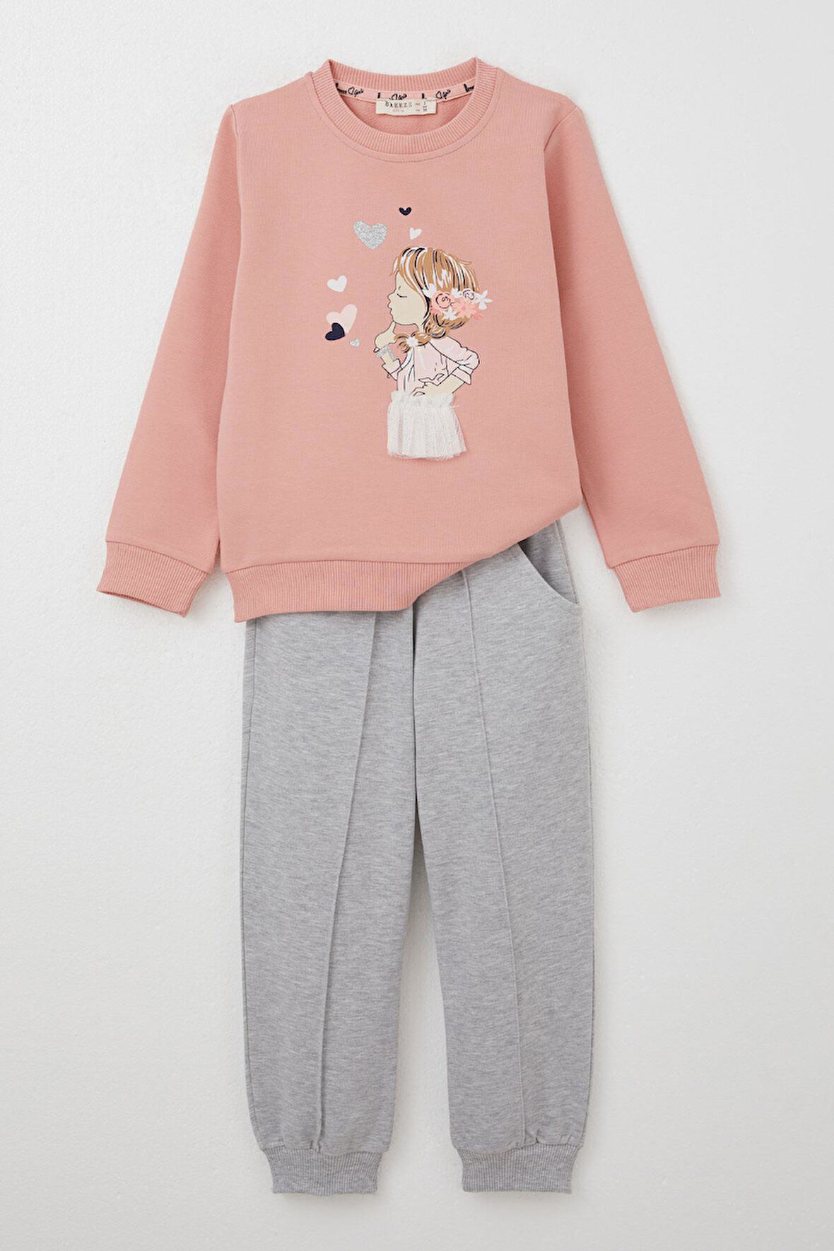 Breeze Kız Çocuk Eşofman Takım Düşünceli Kız Baskılı 2-6 Yaş, Gülkurusu