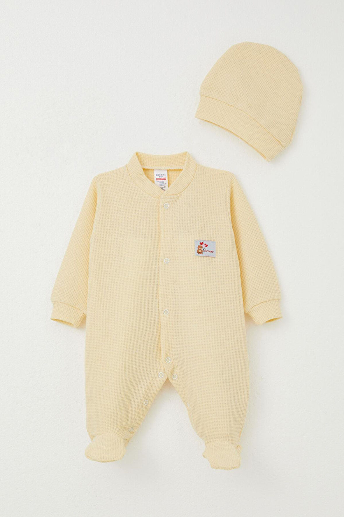 Breeze Erkek Bebek Patikli Tulum Sevimli Balonlu Ayıcık Armalı 0-6 Ay, Sarı