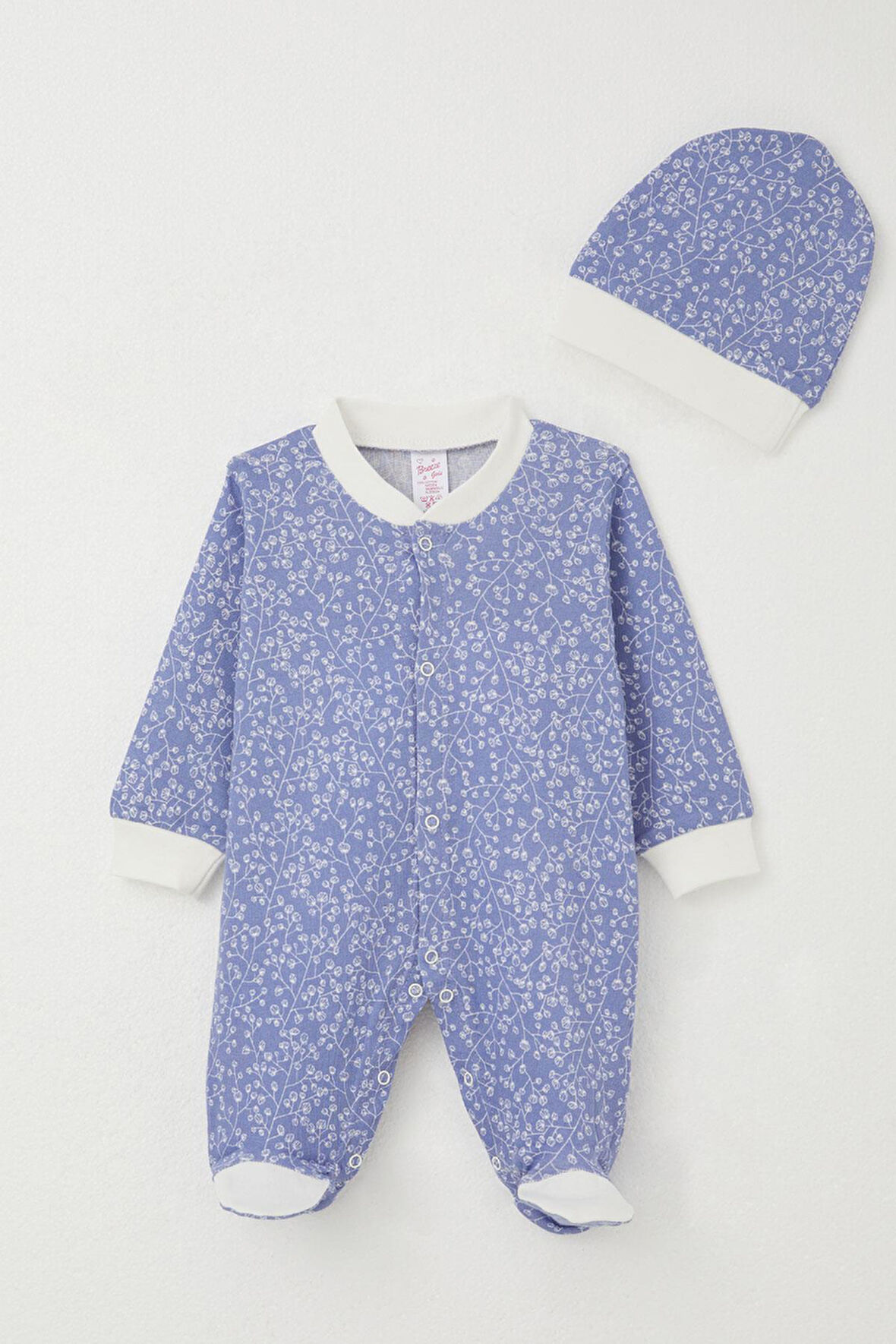 Breeze Kız Bebek Patikli Tulum Çiçek Desenli 0-6 Ay, Mavi