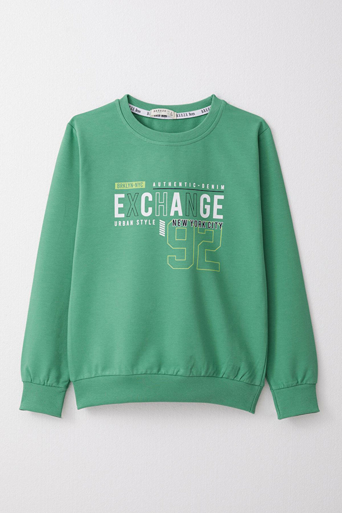 Breeze Erkek Çocuk Sweatshirt Yazı Baskılı 4-8 Yaş, Mint Yeşili