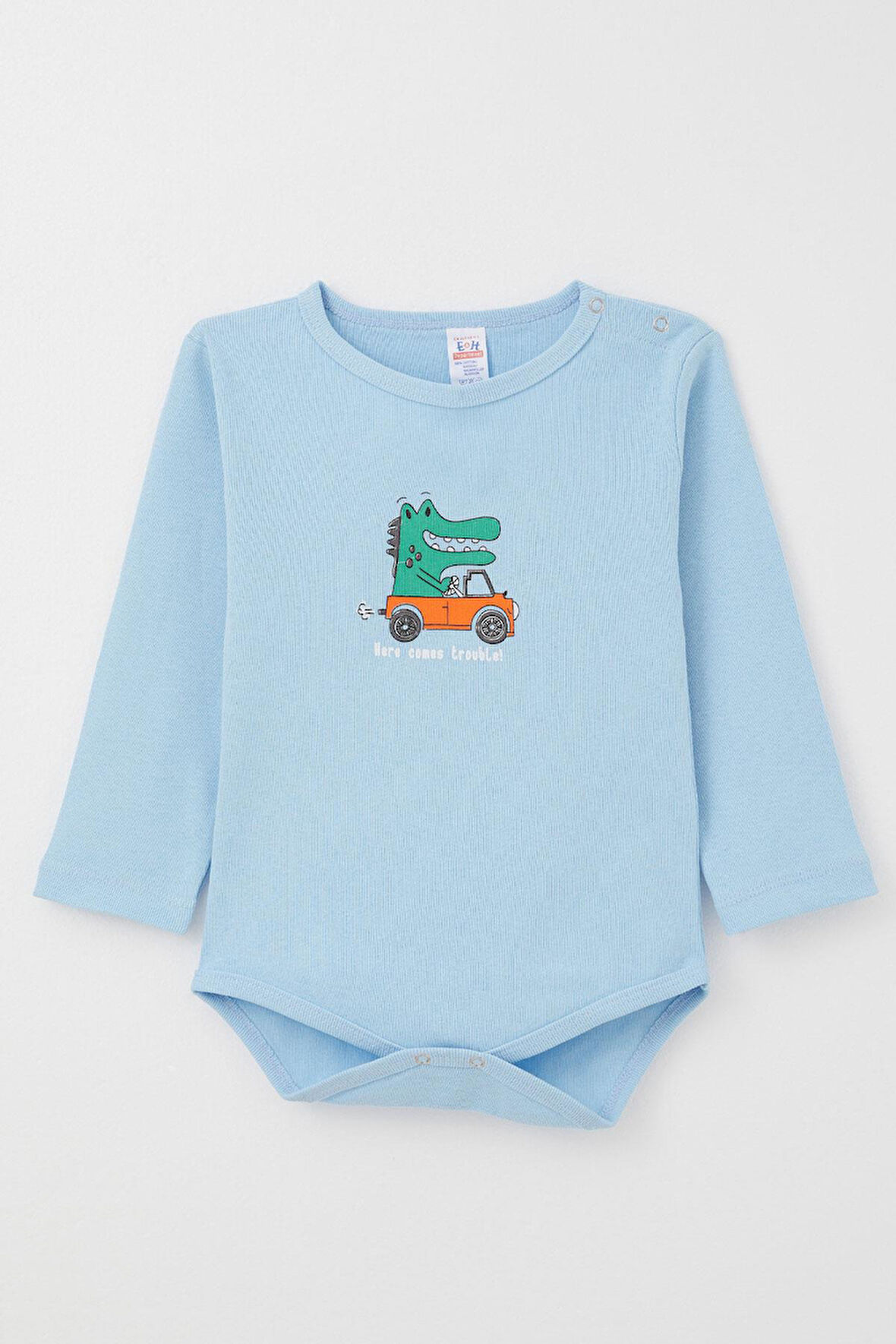 Breeze Erkek Bebek Çıtçıtlı Zıbın Body Şoför Timsahcık Baskılı 9 Ay-3 Yaş, Mavi