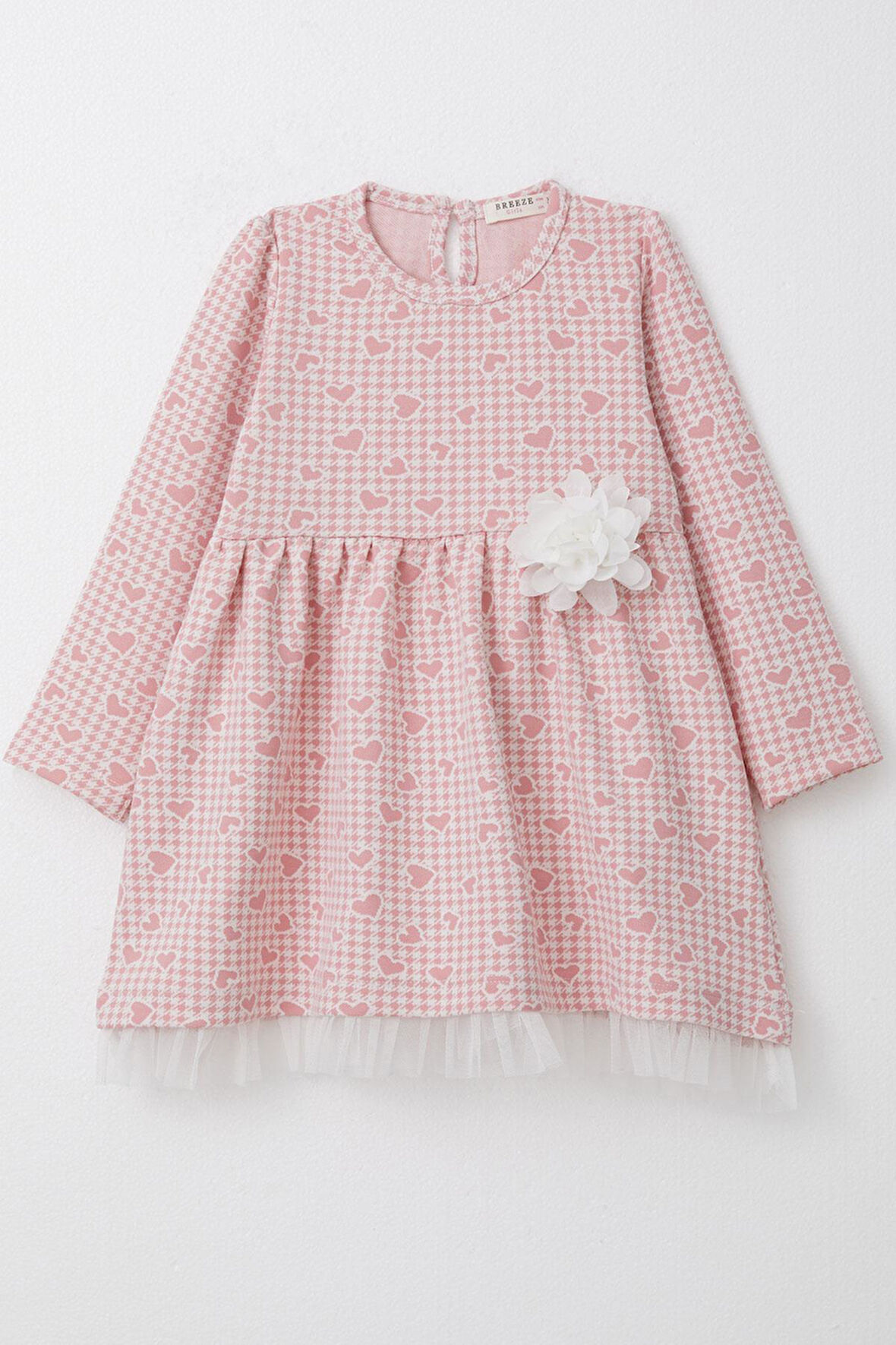 Breeze Kız Çocuk Uzun Kollu Elbise Kalp & Kazayağı Desenli 3-7 Yaş, Pembe