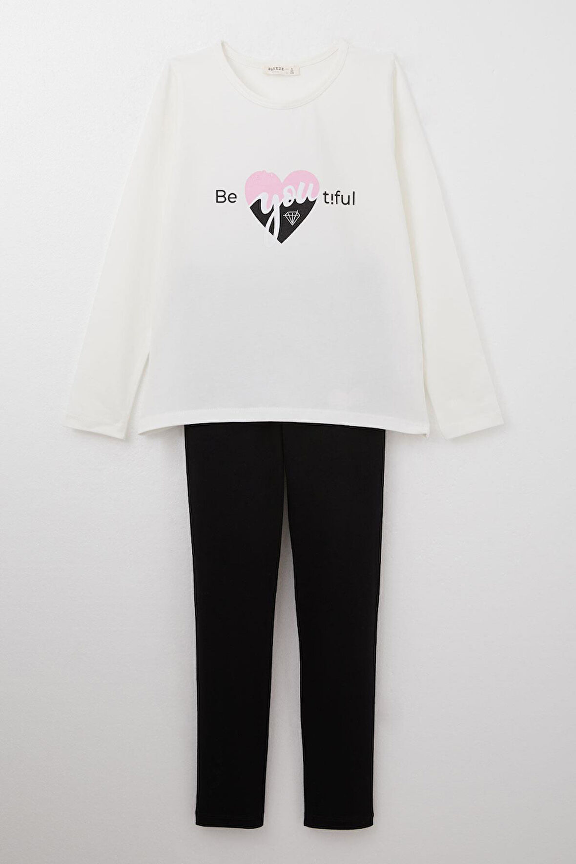 Breeze Kız Çocuk Taytlı Takım Yazı Baskılı 4-8 Yaş, Ekru