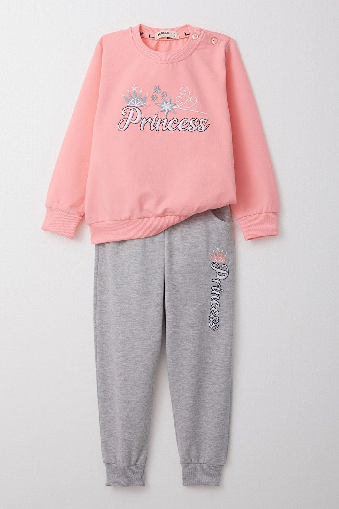 Breeze Kız Bebek Eşofman Takım Prenses Yazı Nakışlı 9 Ay-3 Yaş, Pembe