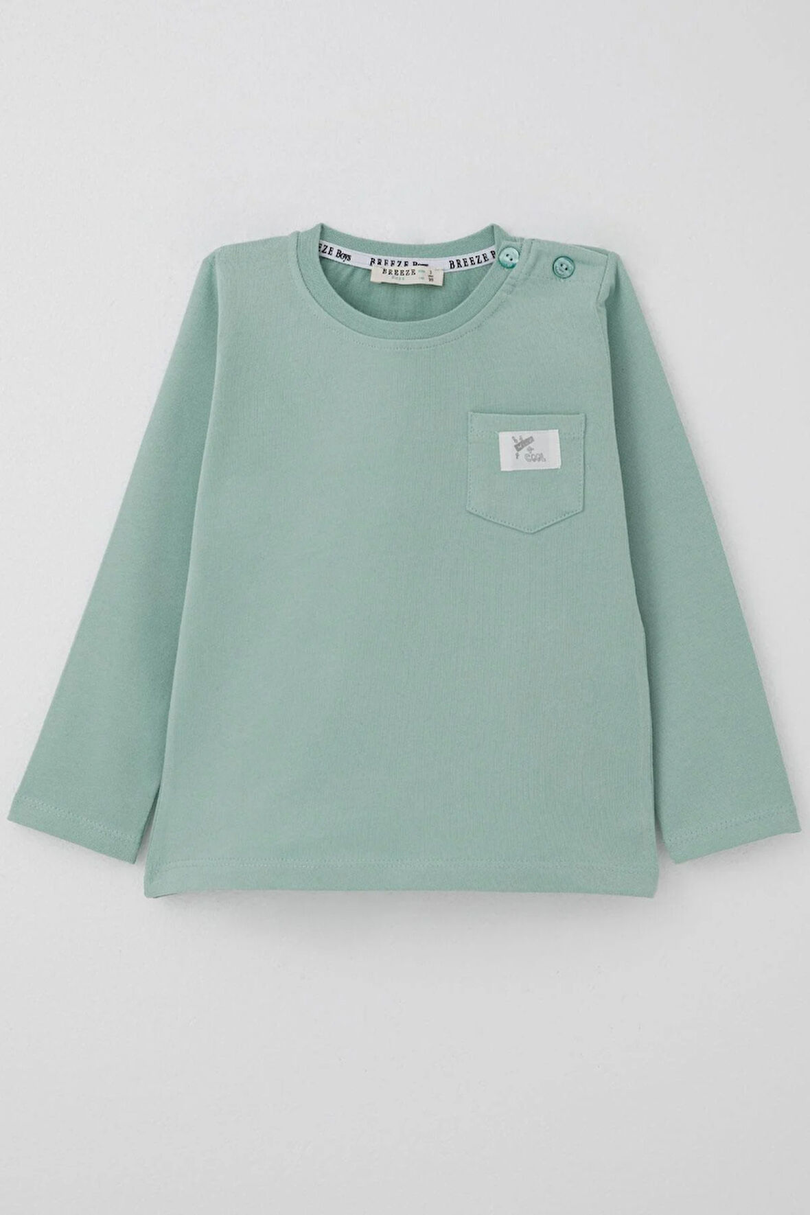 Breeze Erkek Bebek Uzun Kollu Tişört Cool Yazı Armalı Cepli 9 Ay-3 Yaş, Mint Yeşili