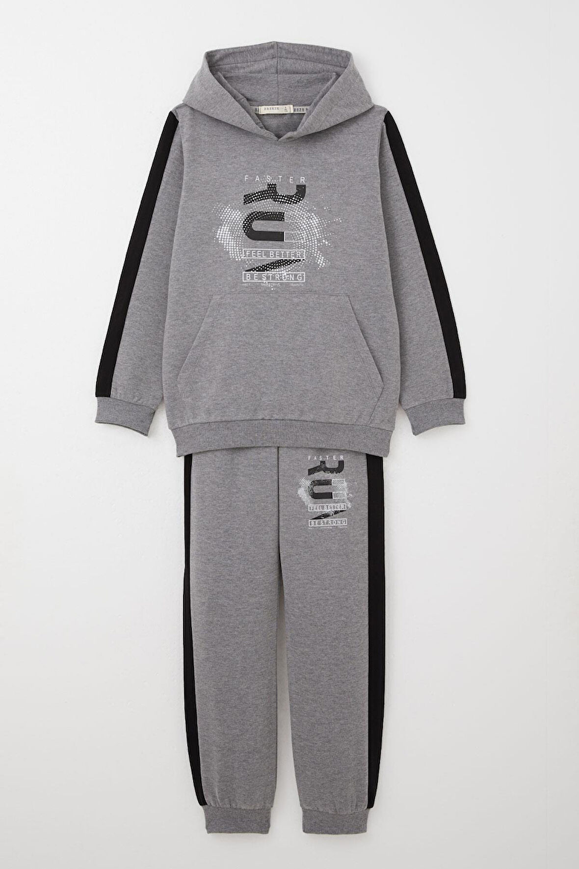 Breeze Erkek Çocuk Eşofman Takım Kapüşonlu Başarı Temalı Yazı Baskılı 6-12 Yaş, Koyu Gri Melanj