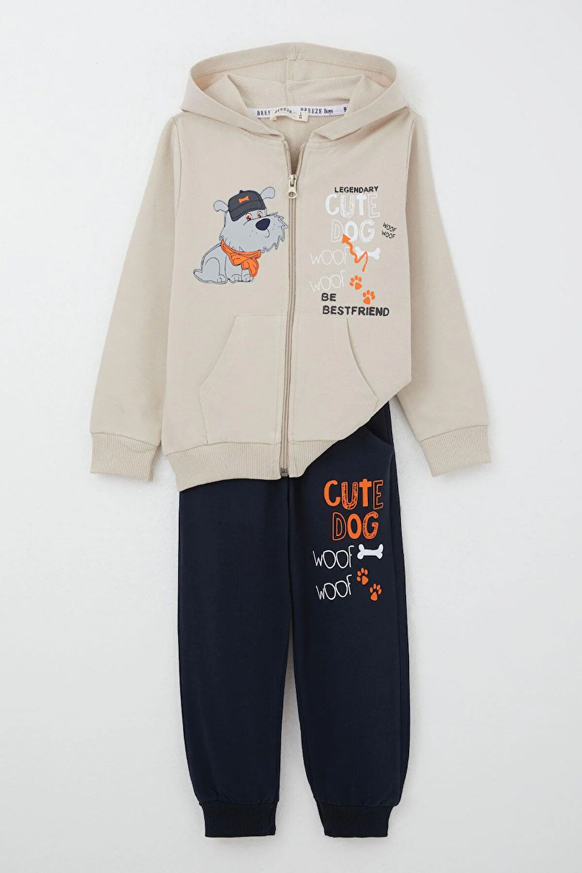 Breeze Erkek Çocuk Eşofman Takım Havalı Köpekçik Baskılı 1.5-5 Yaş, Bej