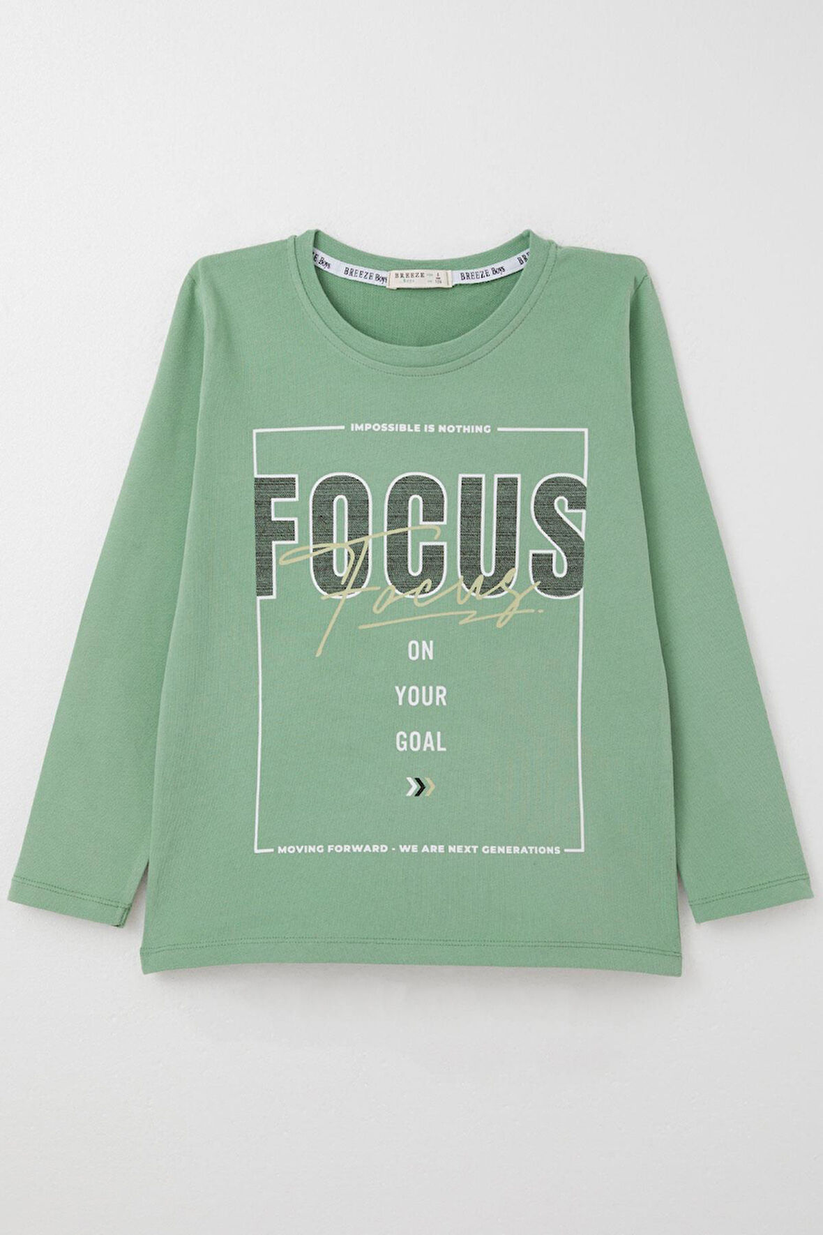 Breeze Erkek Çocuk Uzun Kollu Tişört Slogan Temalı Yazı Baskılı 6-12 Yaş, Mint Yeşili