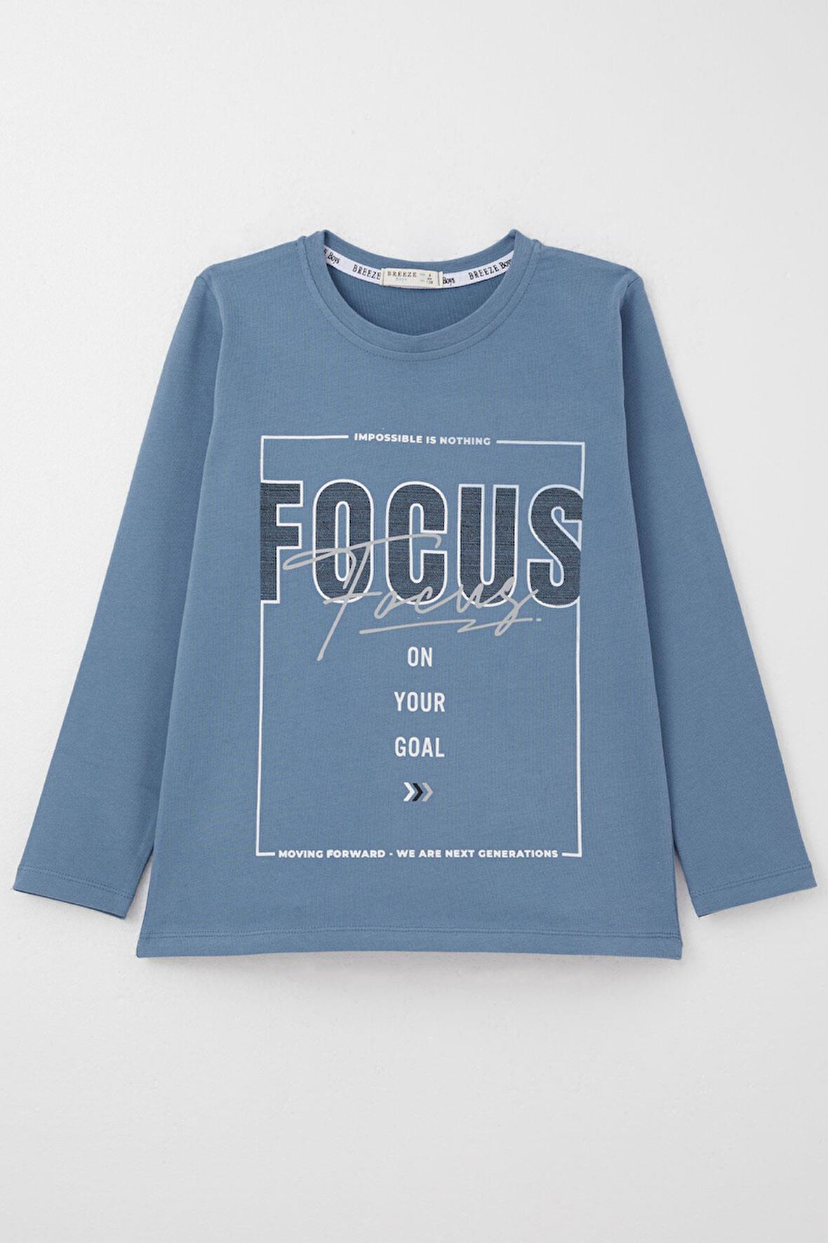 Breeze Erkek Çocuk Uzun Kollu Tişört Slogan Temalı Yazı Baskılı 6-12 Yaş, İndigo