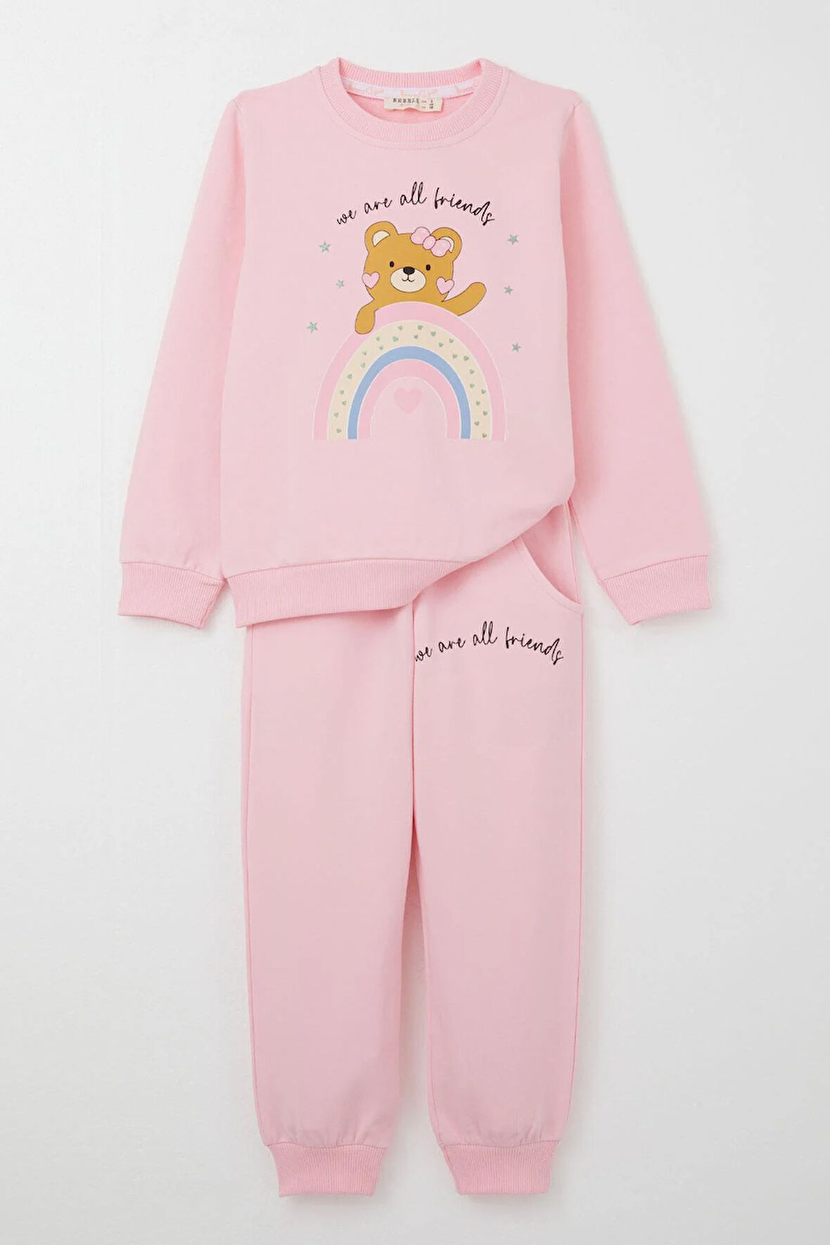 Breeze Kız Çocuk Eşofman Takım Arkadaşlık Temalı Sevimli Ayıcık Baskılı 1-4 Yaş, Pembe