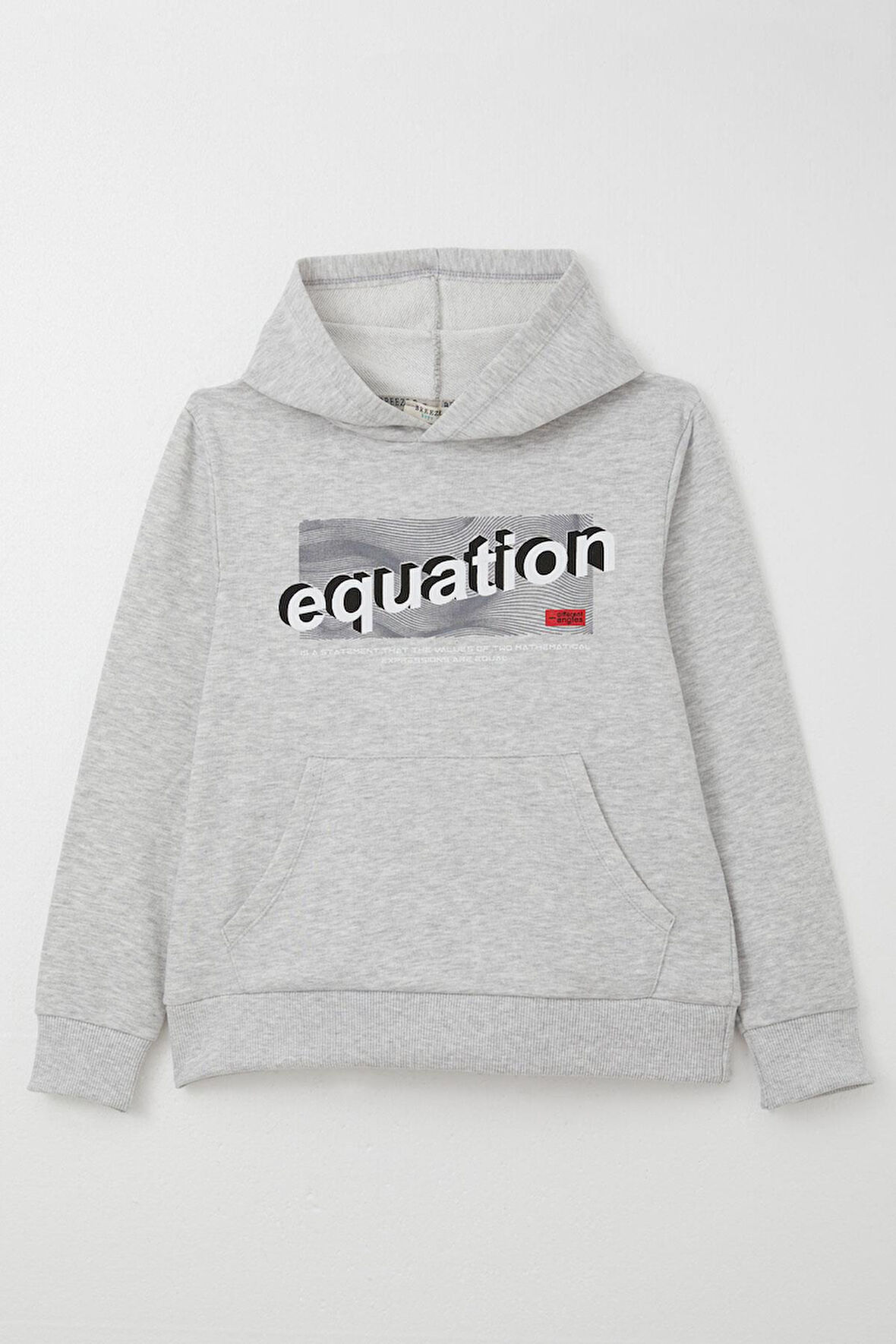 Breeze Erkek Çocuk Sweatshirt Yazı Baskılı Kanguru Cepli Kapüşonlu 8-14 Yaş, Açık Gri Melanj