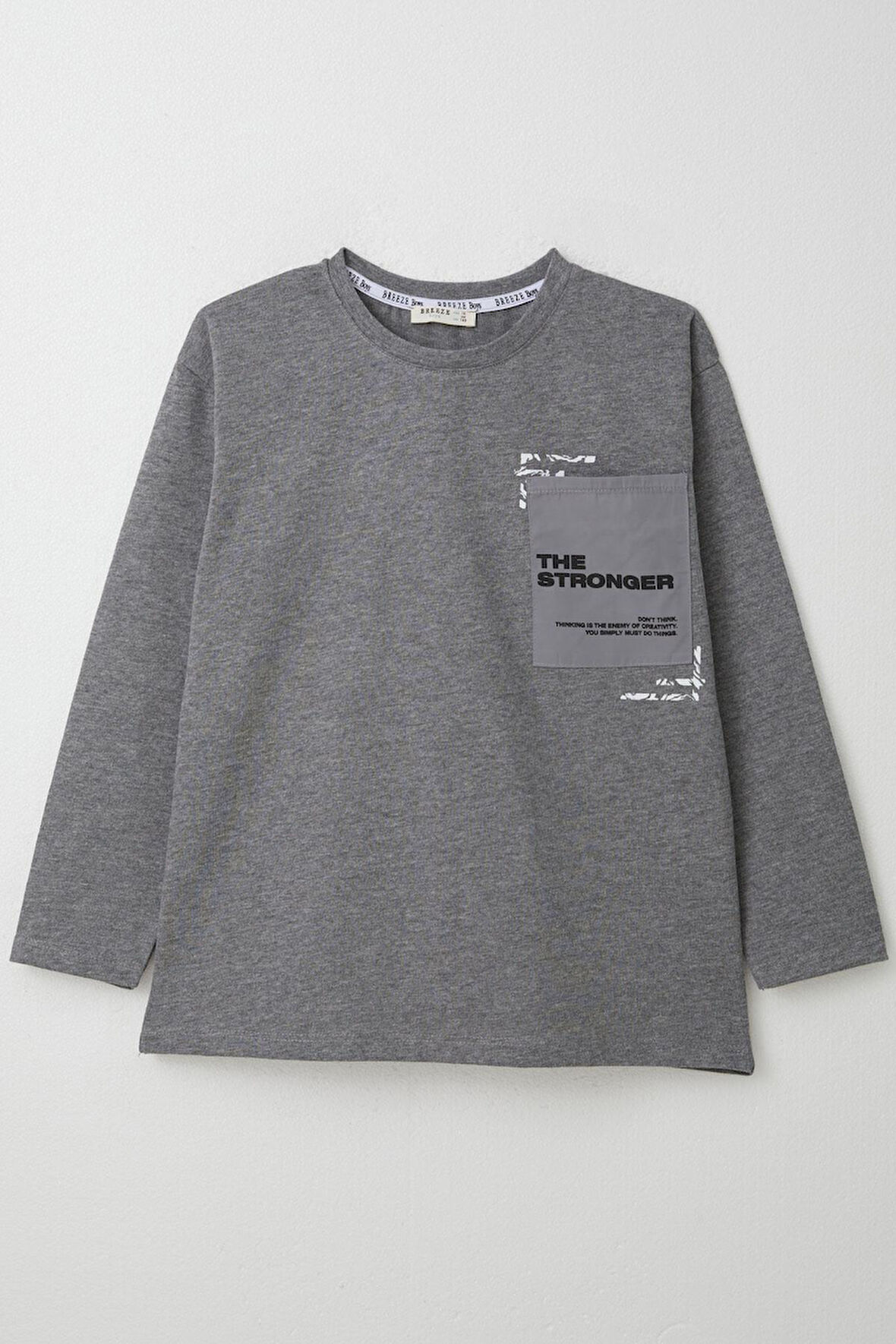 Breeze Erkek Çocuk Uzun Kollu Tişört Paraşüt Kumaş Cepli 9-14 Yaş, Koyu Gri Melanj