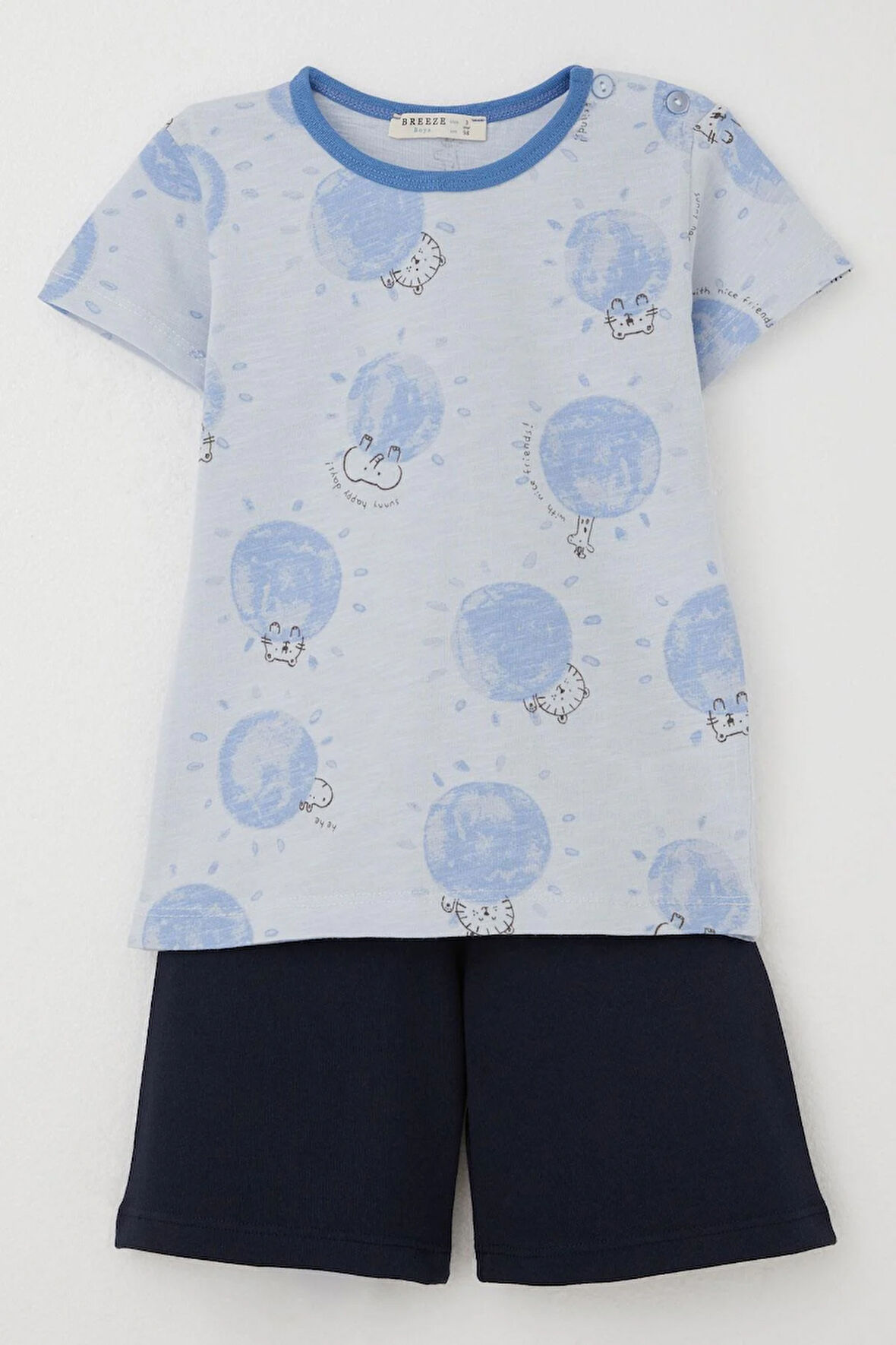 Breeze Erkek Bebek Pijama Takımı Sevimli Hayvanlar Alemi Dostluk Temalı 9 Ay-3 Yaş, Açık Mavi