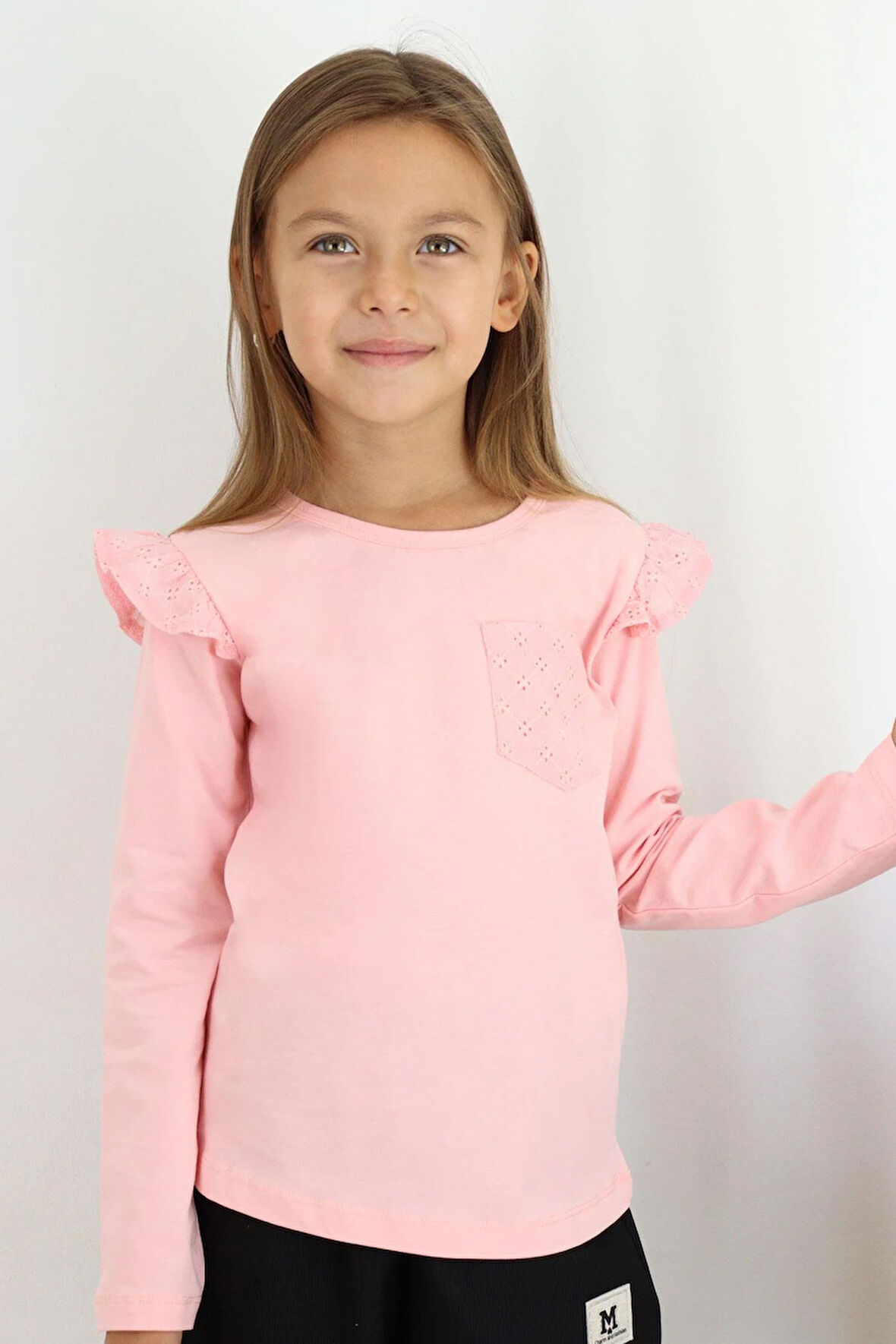 Breeze Kız Çocuk Uzun Kollu Tişört Basic Güpürlü 3-8 Yaş, Pembe