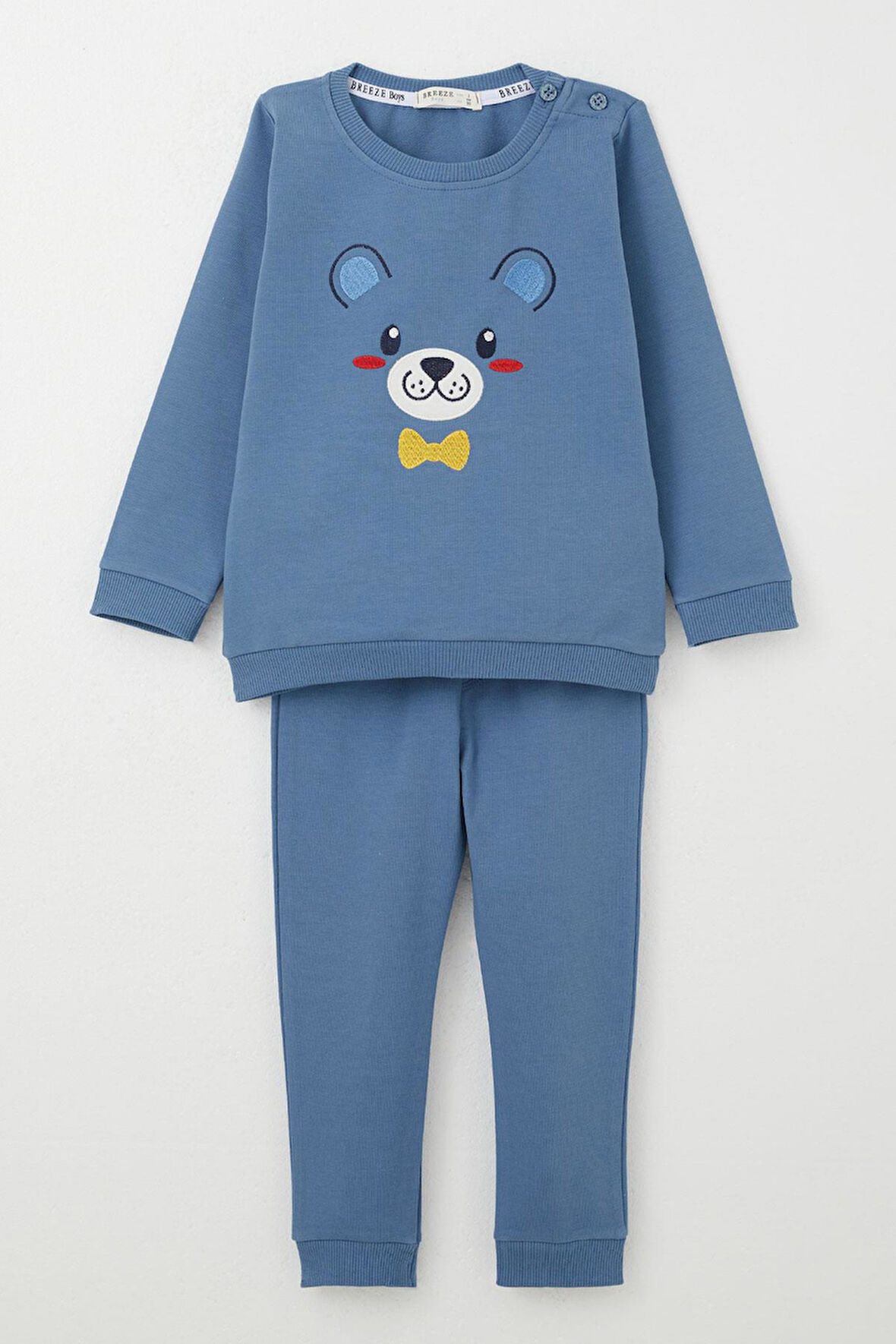 Breeze Erkek Bebek Eşofman Takım Mutlu Köpekçik Nakışlı 9 Ay-3 Yaş, İndigo
