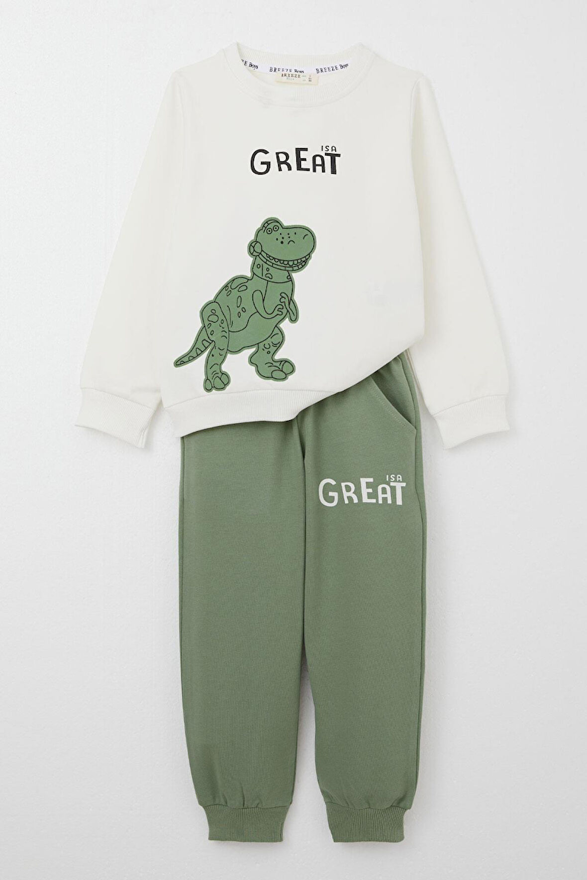 Breeze Erkek Çocuk Eşofman Takım Harika Dinozor Baskılı 1.5-5 Yaş, Ekru