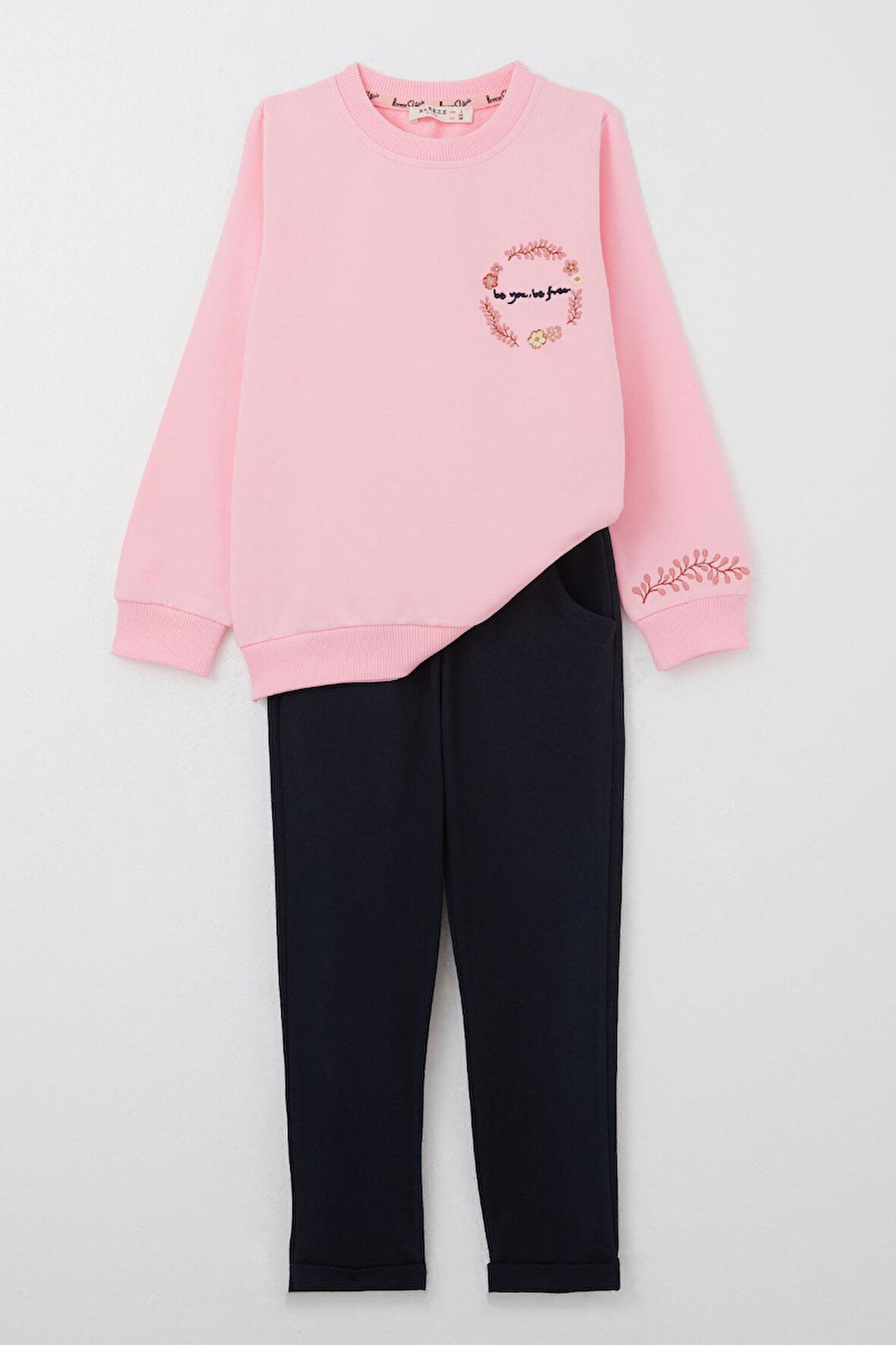 Breeze Kız Çocuk Eşofman Takım Çiçek Nakışlı 1.5-5 Yaş, Pembe