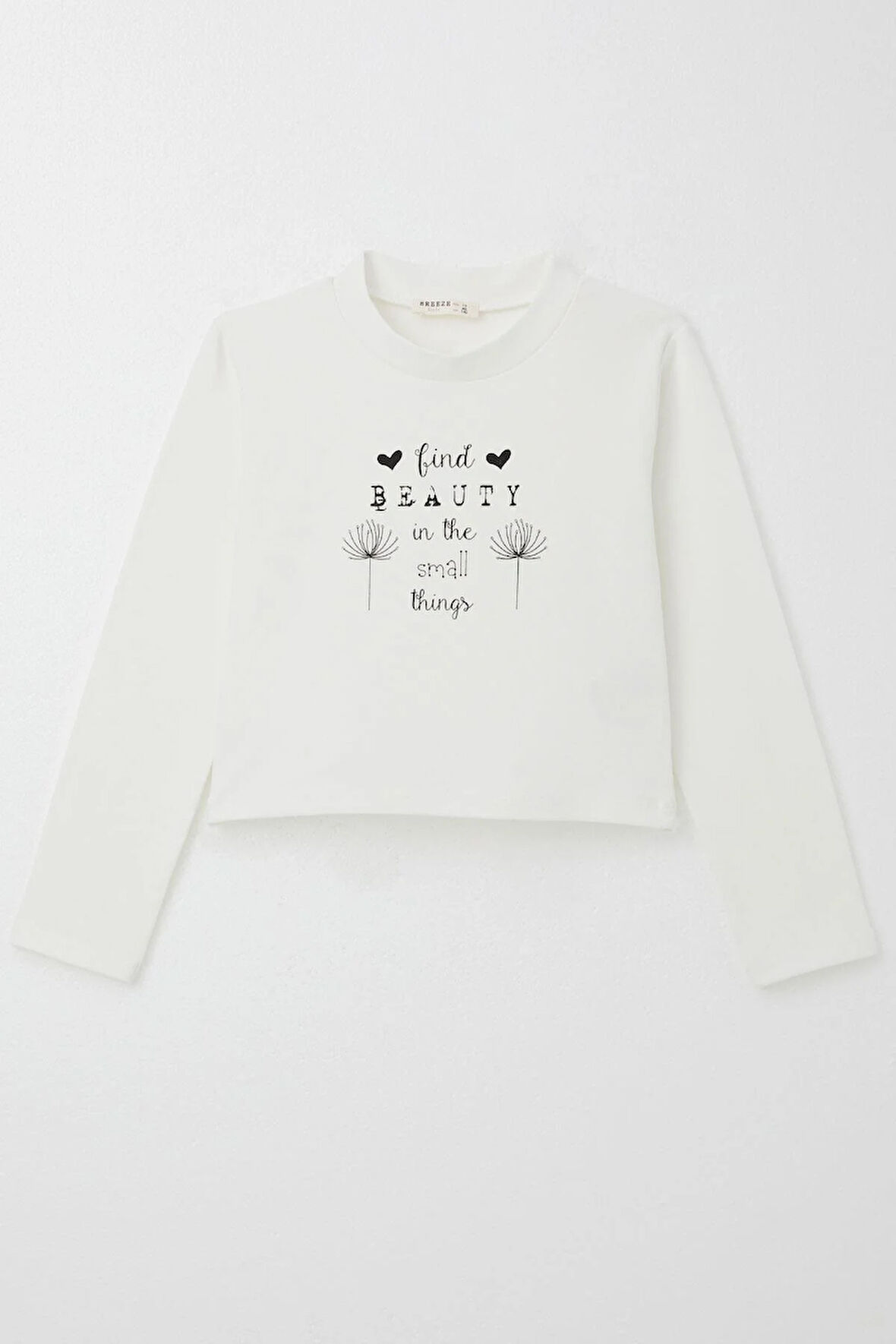 Breeze Kız Çocuk Uzun Kollu Tişört Kemer Boy Yazı Baskılı 9-14 Yaş, Ekru