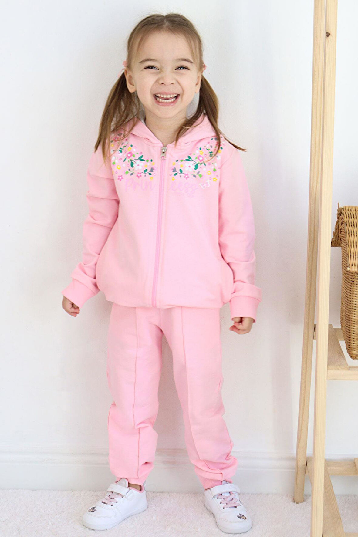 Breeze Kız Çocuk Eşofman Takım Renkli Çiçek Desenli Fermuarlı 1.5-5 Yaş, Pembe