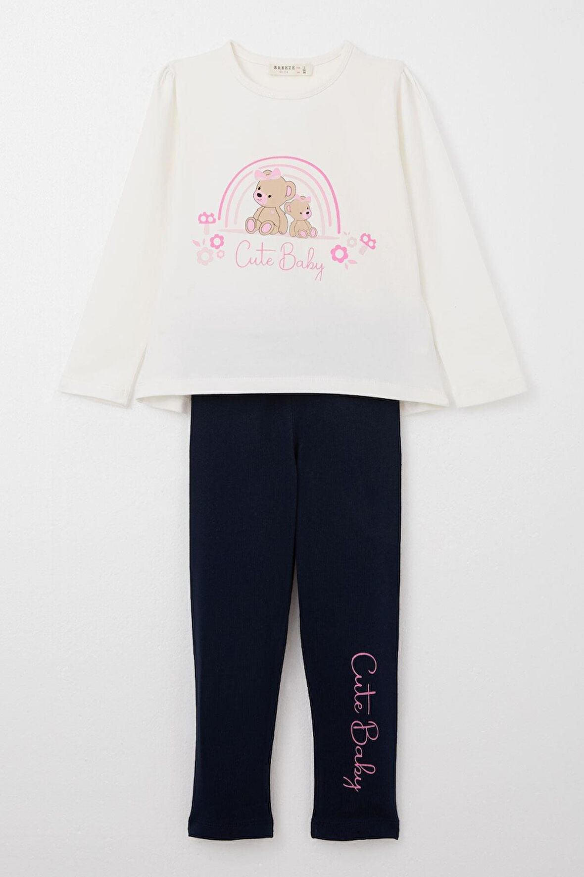 Breeze Kız Çocuk Taytlı Takım Sevimli Bebek Ayıcıklar Baskılı 1-4 Yaş, Ekru