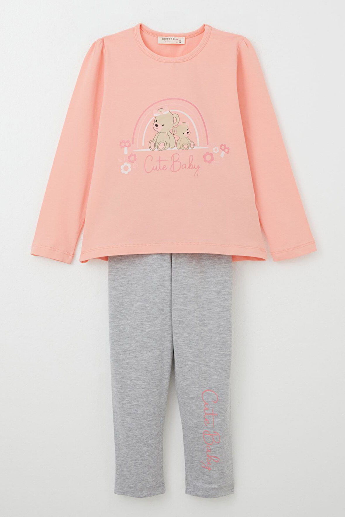 Breeze Kız Çocuk Taytlı Takım Sevimli Bebek Ayıcıklar Baskılı 1-4 Yaş, Somon